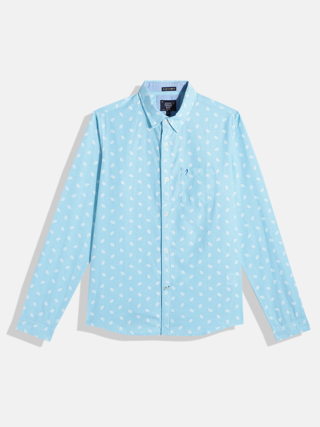 

Indian Terrain Boys Straight Opaque Printed Pure Cotton Casual Shirt, Blue