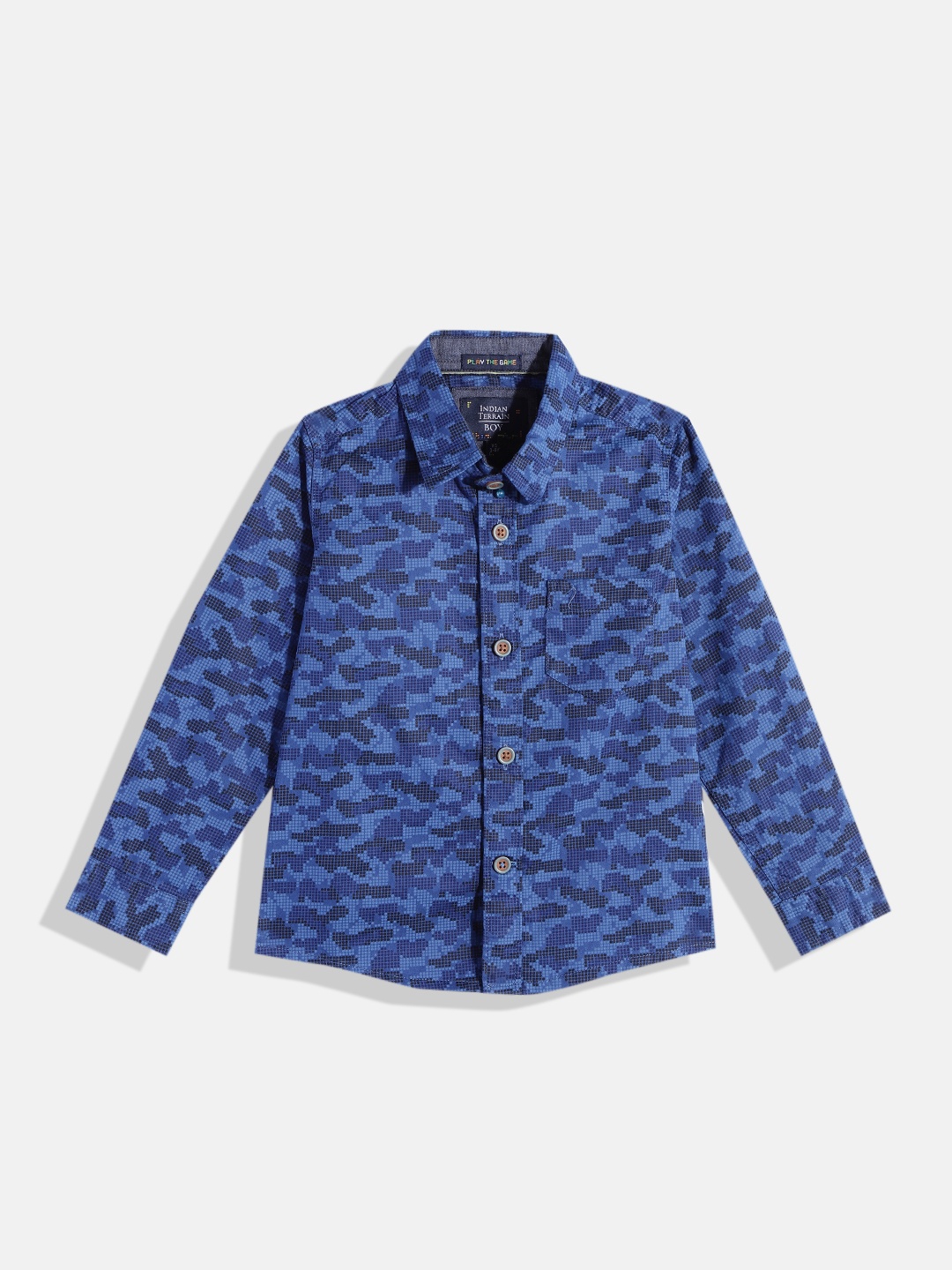 

Indian Terrain Boys Abstract Printed Straight Pure Cotton Casual Shirt, Blue