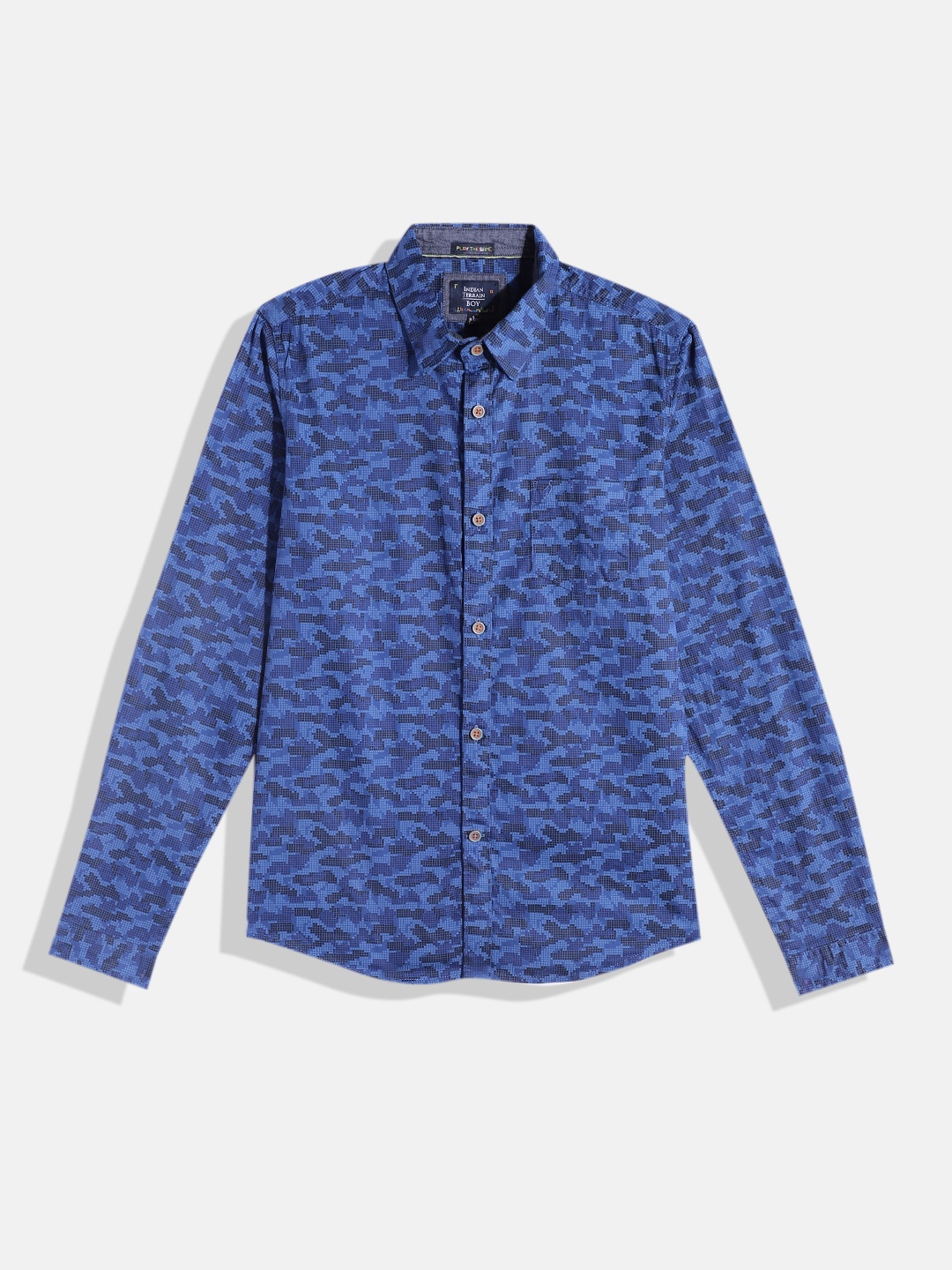 

Indian Terrain Boys Abstract Printed Straight Opaque Pure Cotton Casual Shirt, Blue