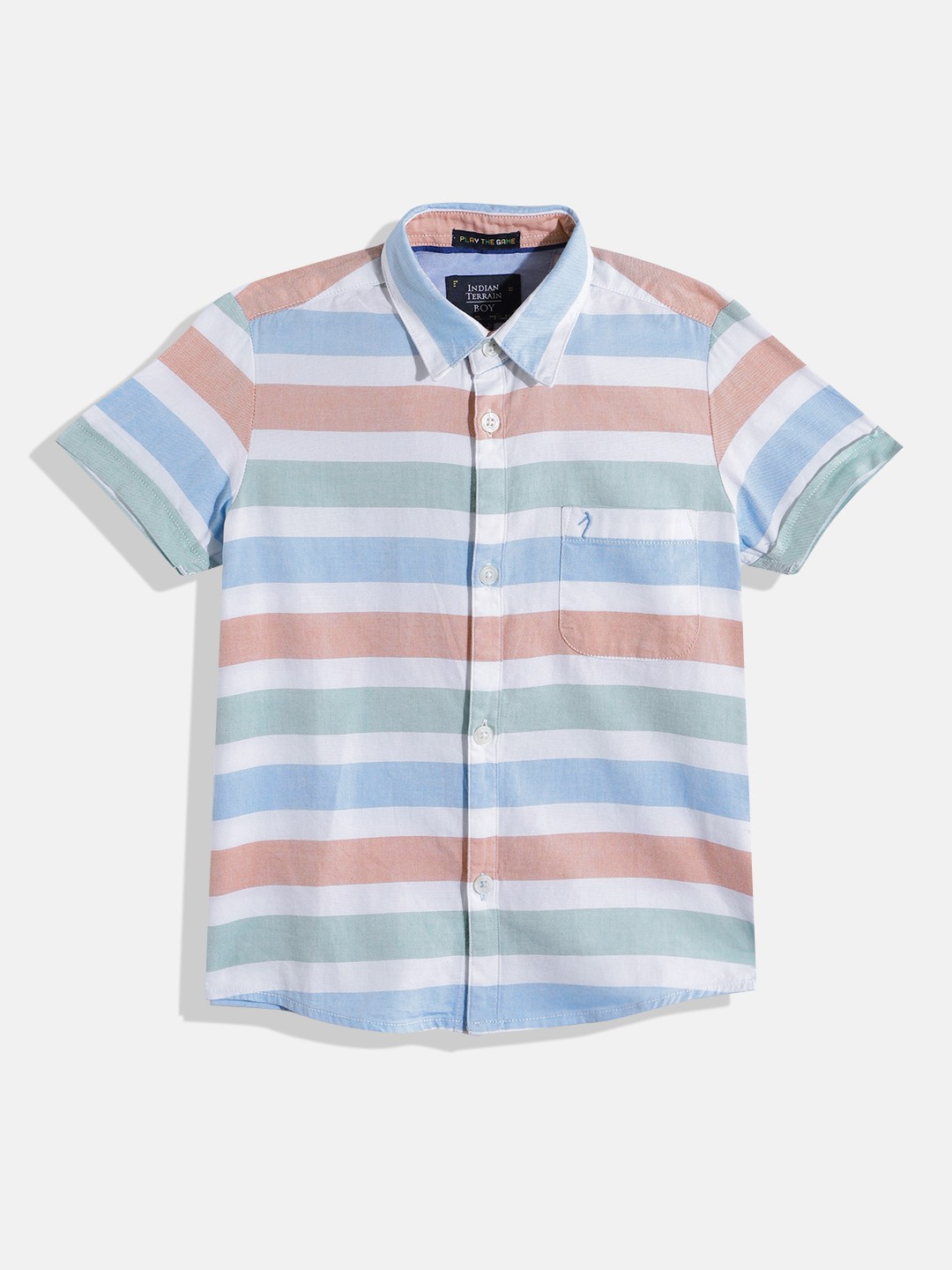 

Indian Terrain Boys Cotton Straight Striped Shirt, White