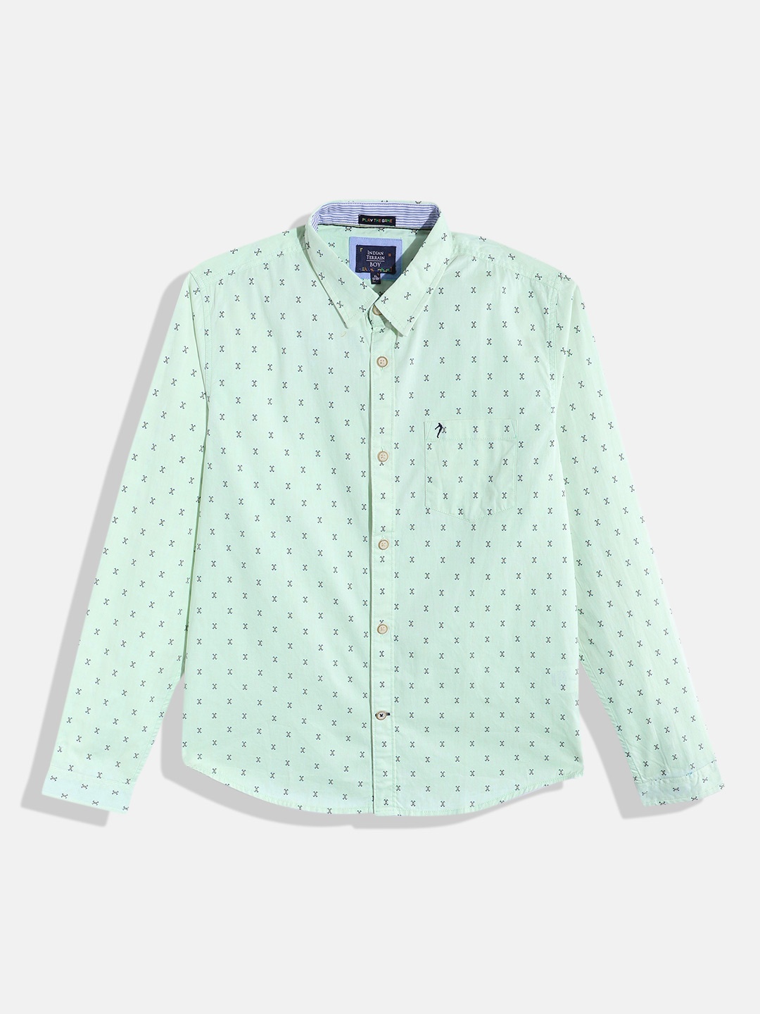 

Indian Terrain Boys Straight Printed Pure Cotton Casual Shirt, Sea green