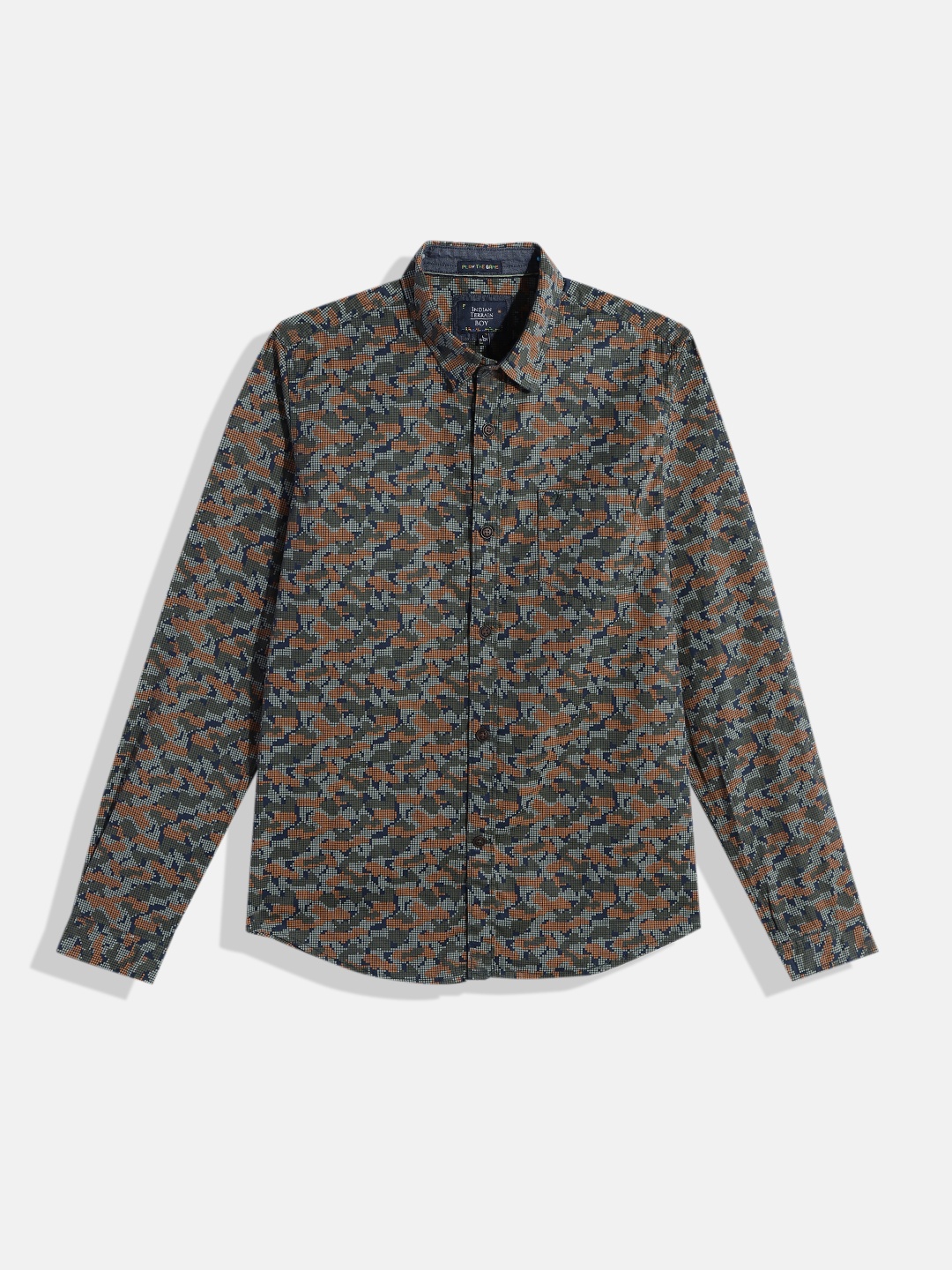 

Indian Terrain Boys Straight Abstract Opaque Printed Pure Cotton Casual Shirt, Olive