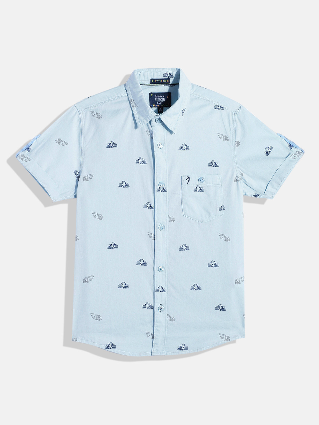 

Indian Terrain Boys Conversational Printed Pure Cotton Casual Shirt, Blue