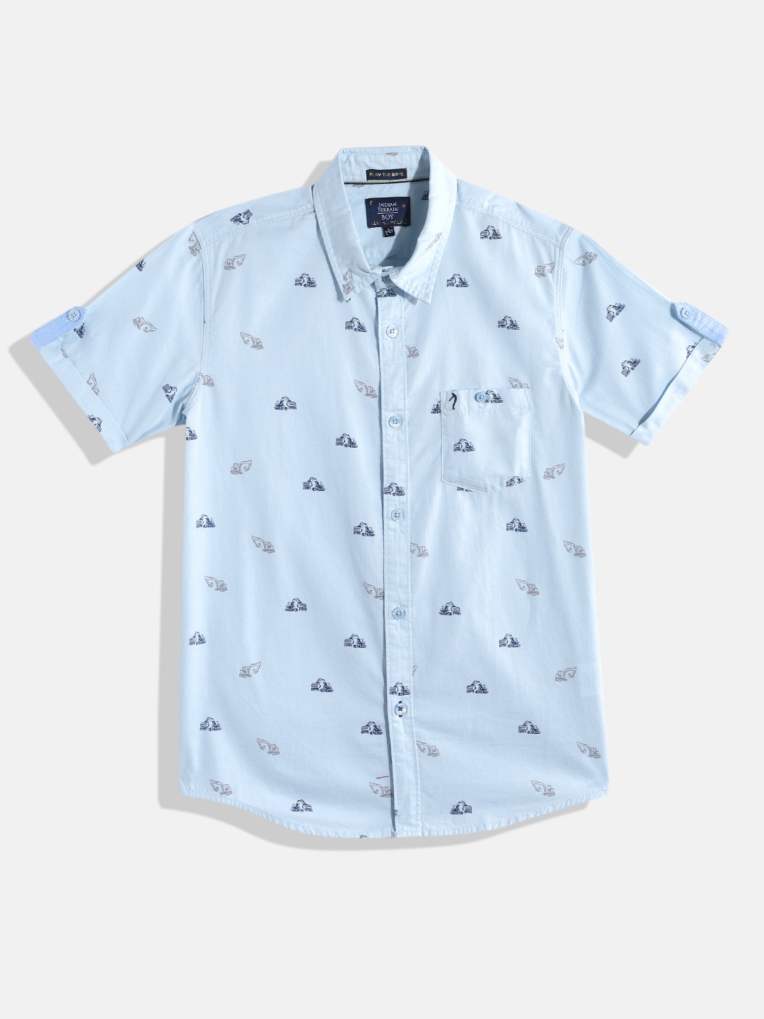 

Indian Terrain Boys Straight Printed Pure Cotton Casual Shirt, Blue