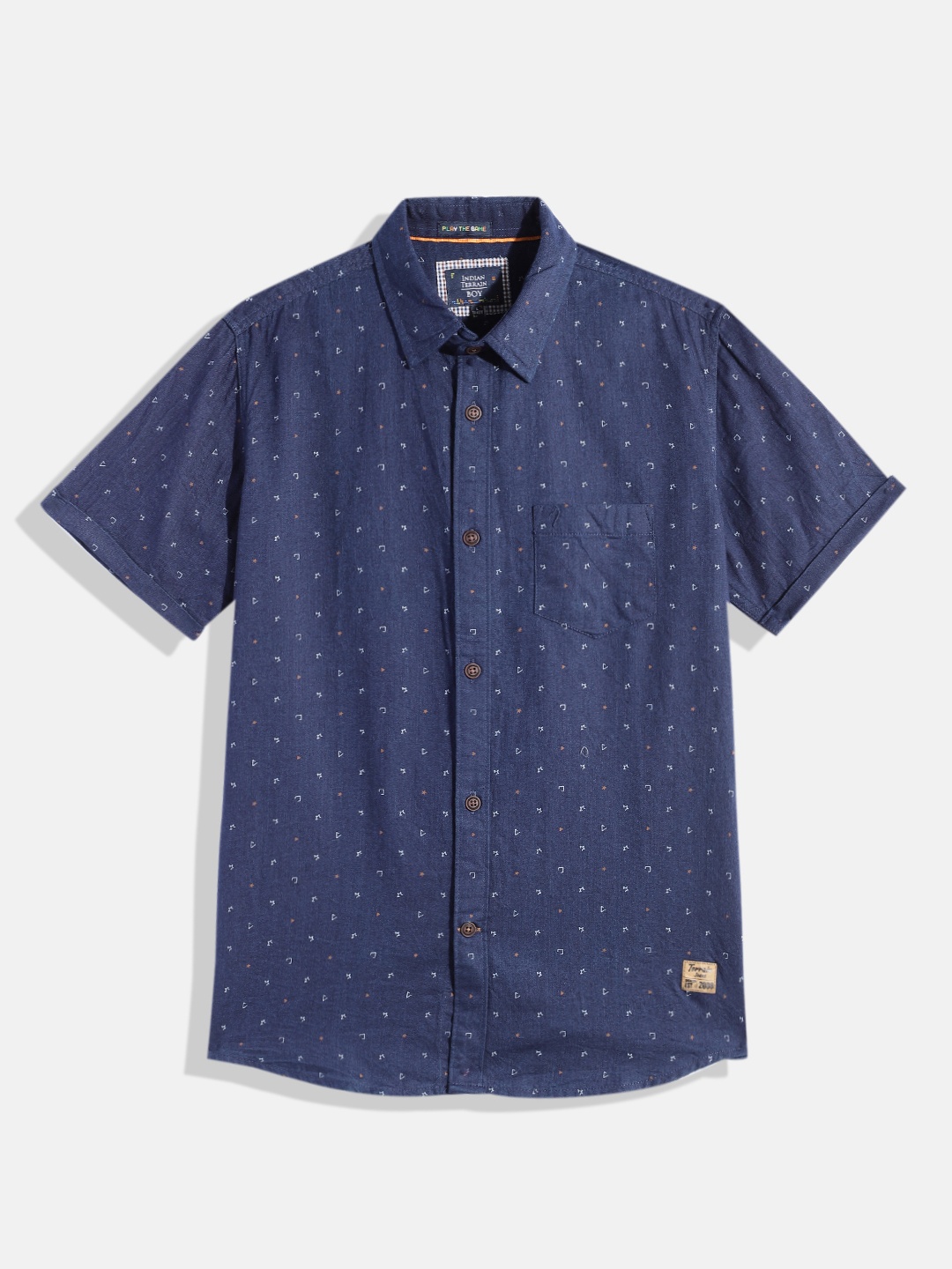 

Indian Terrain Boys Printed Pure Cotton Casual Shirt, Navy blue