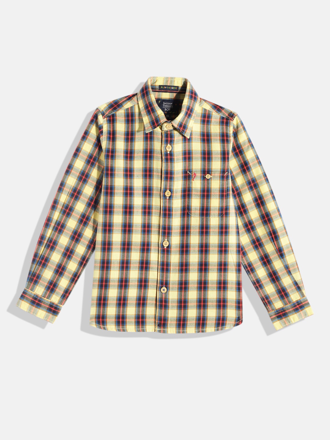 Indian Terrain Boys Tartan Checked Pure Cotton Casual Shirt, Yellow