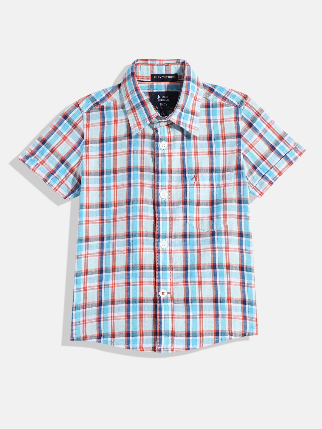 

Indian Terrain Boys Straight Windowpane Checked Opaque Pure Cotton Casual Shirt, Blue
