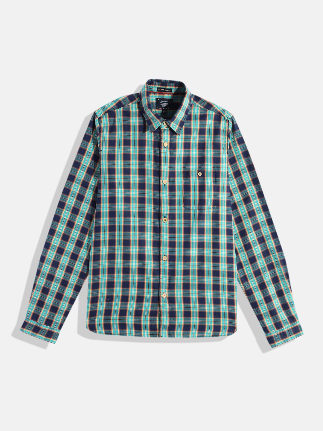 

Indian Terrain Boys Tartan Checked Pure Cotton Casual Shirt, Turquoise blue