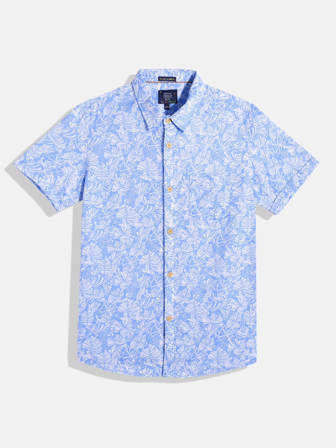 

Indian Terrain Boys Straight Tropical Printed Pure Cotton Casual Shirt, Blue