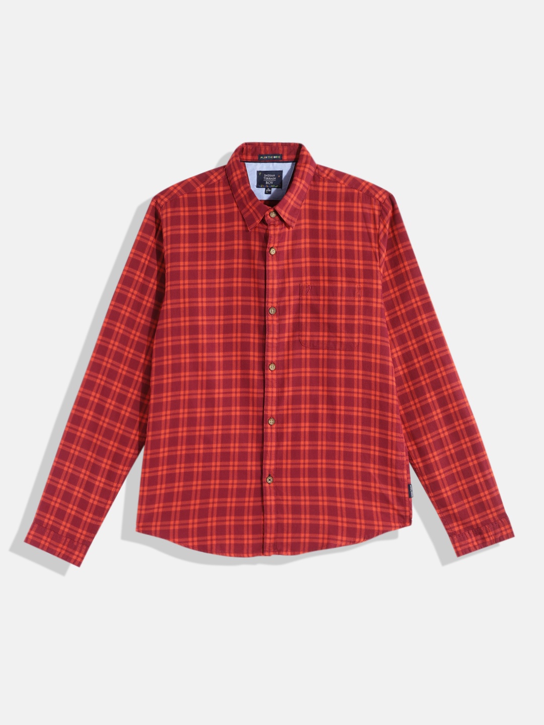 

Indian Terrain Boys Tartan Checked Pure Cotton Casual Shirt, Maroon