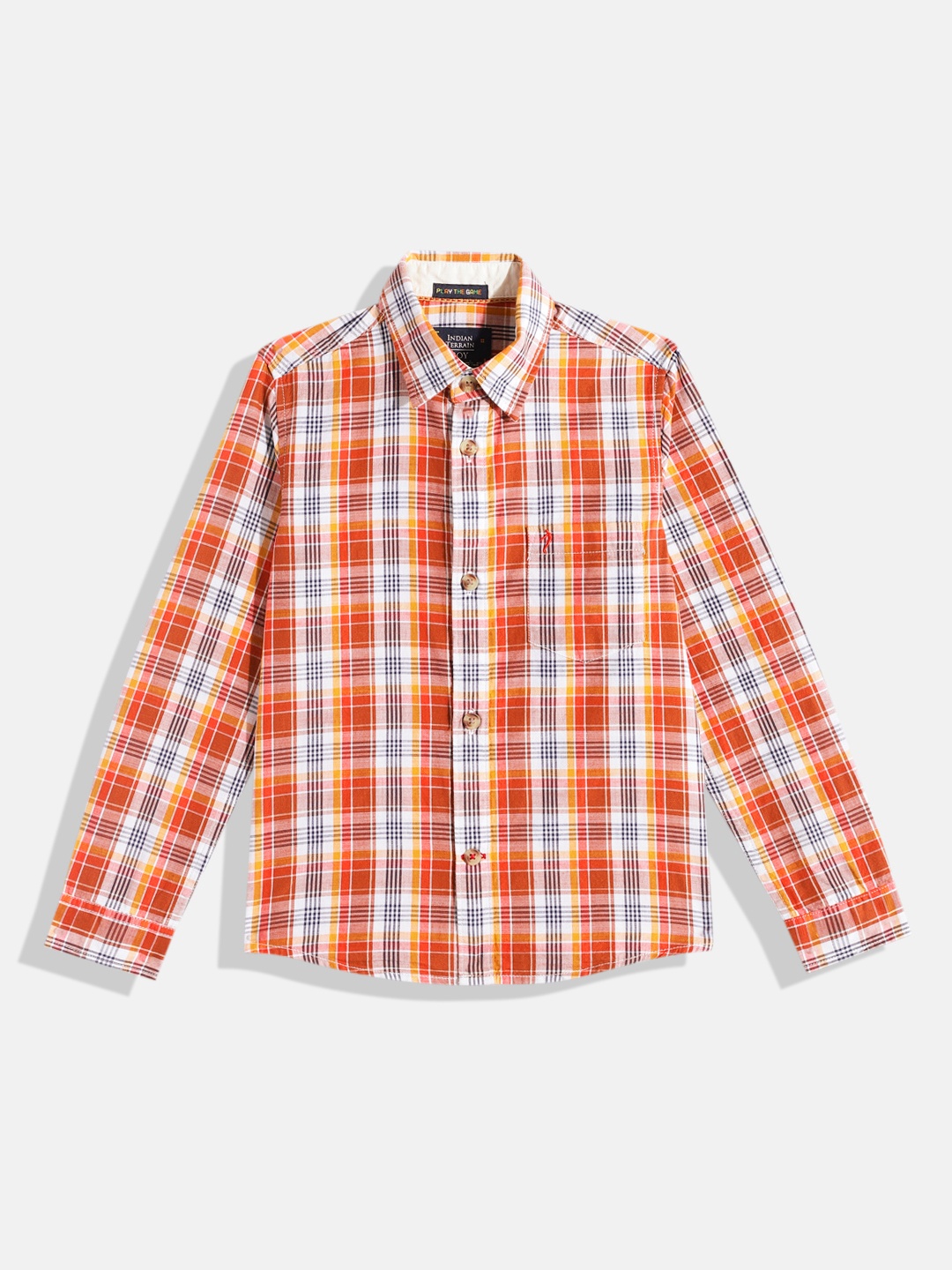 

Indian Terrain Boys Straight Tartan Checked Opaque Pure Cotton Casual Shirt, Red