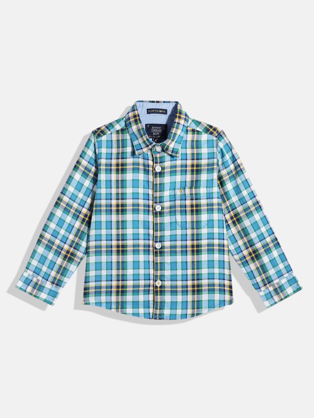 

Indian Terrain Boys Straight Tartan Checked Pure Cotton Casual Shirt, Green