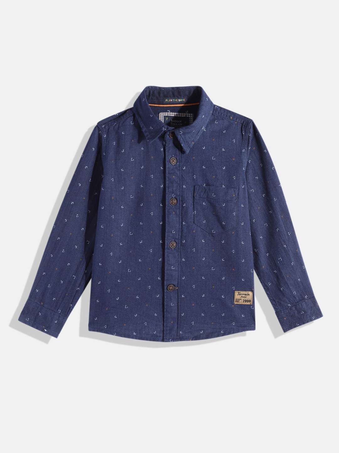 

Indian Terrain Boys Printed Pure Cotton Casual Shirt, Navy blue