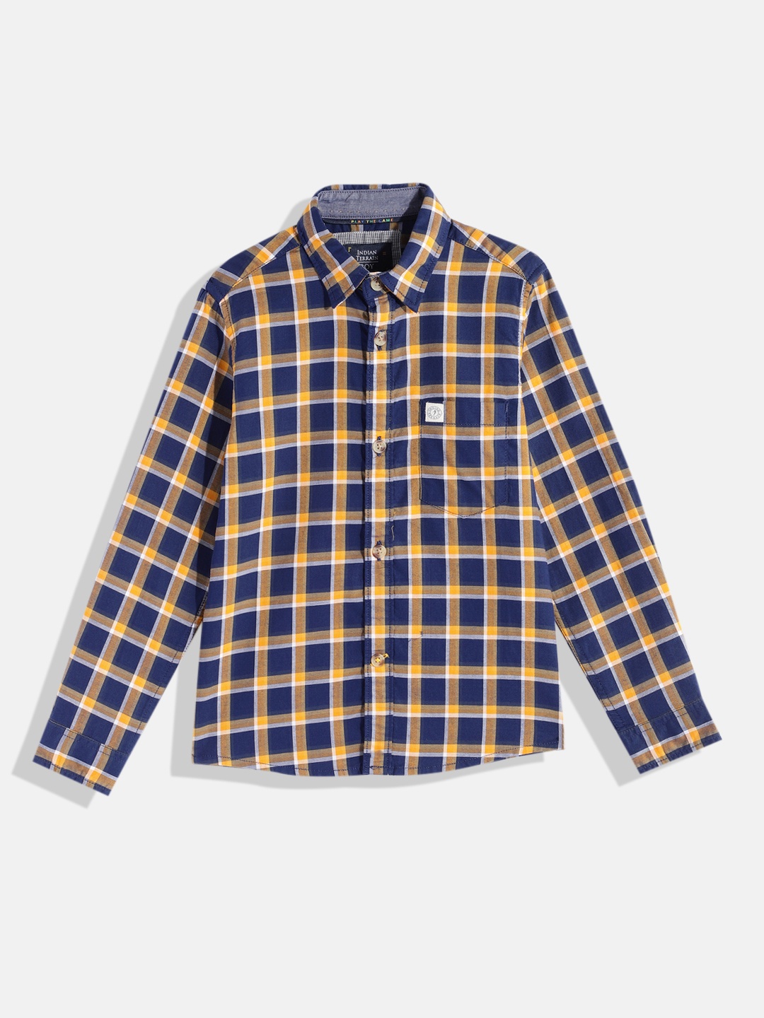 

Indian Terrain Boys Tartan Checked Pure Cotton Casual Shirt, Navy blue