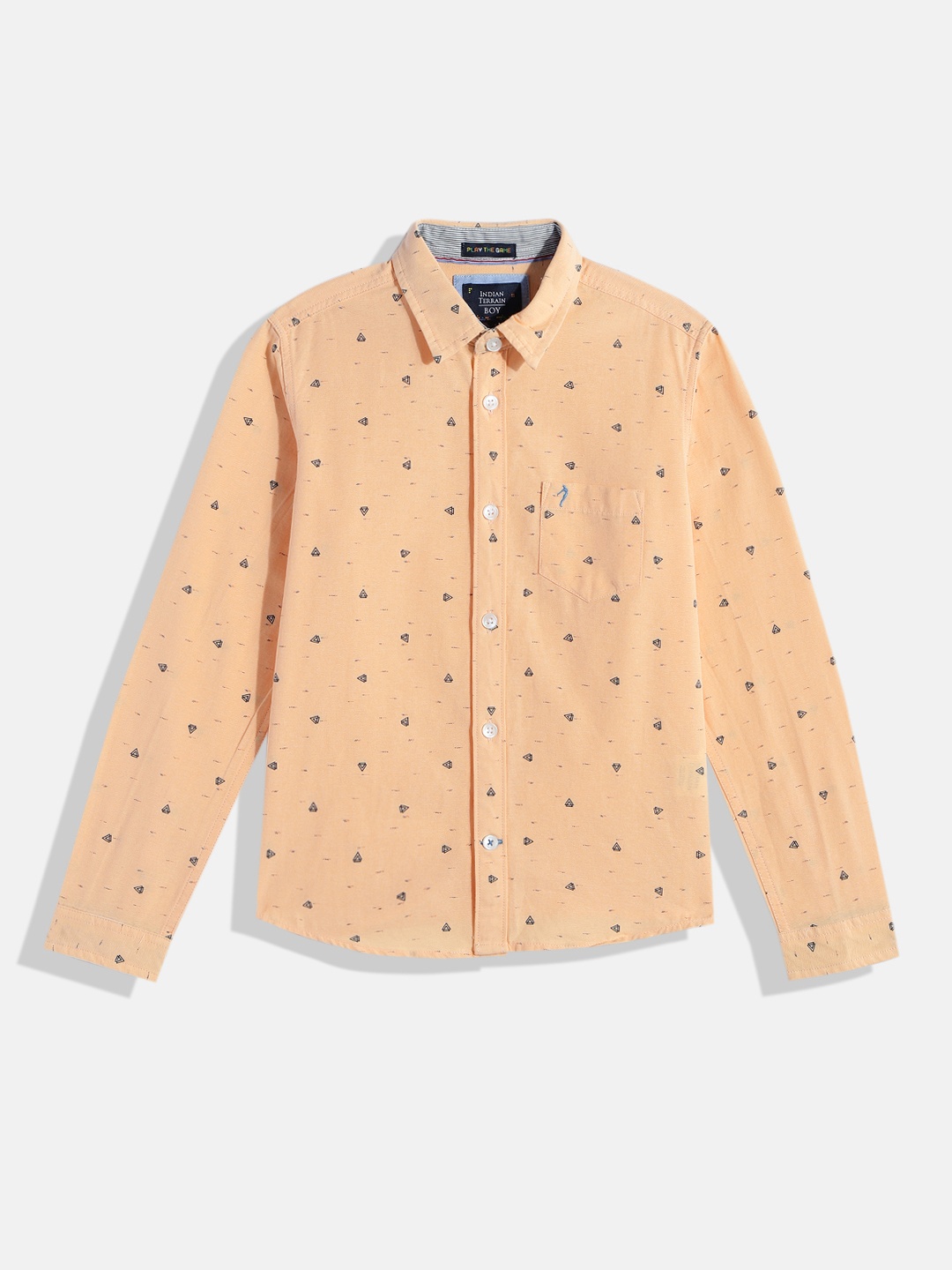 

Indian Terrain Boys Straight Printed Pure Cotton Casual Shirt, Peach