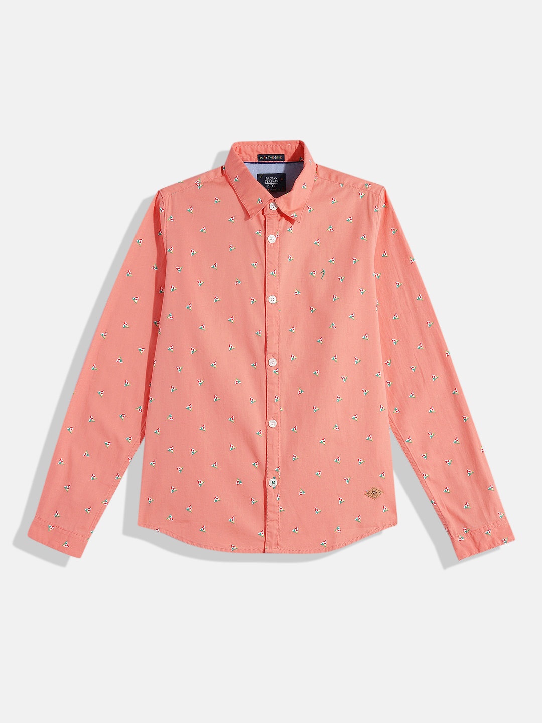 

Indian Terrain Boys Straight Printed Pure Cotton Casual Shirt, Peach