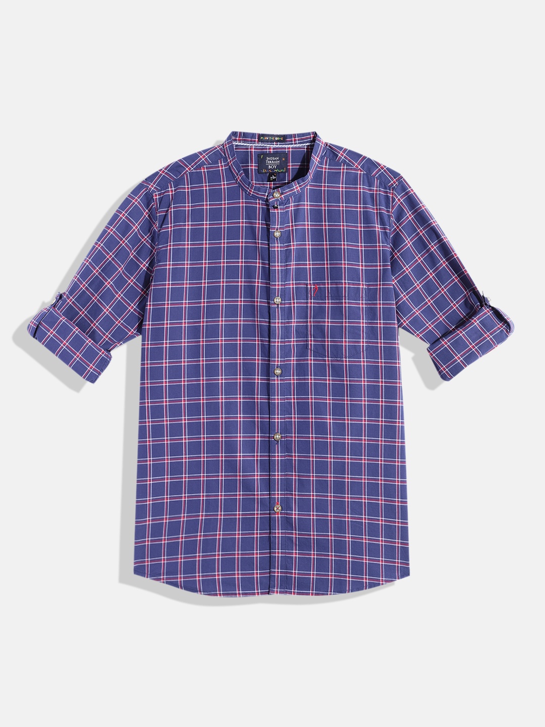 

Indian Terrain Boys Windowpane Checked Straight Opaque Pure Cotton Casual Shirt, Blue