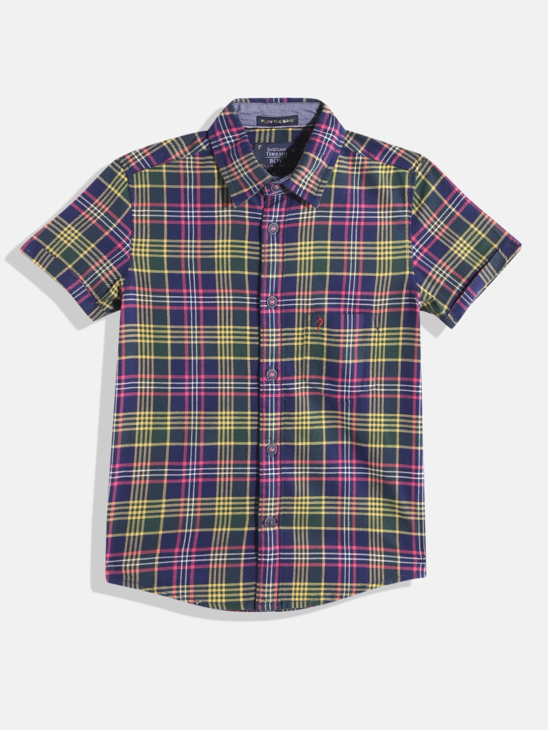 

Indian Terrain Boys Straight Tartan Checked Pure Cotton Casual Shirt, Navy blue