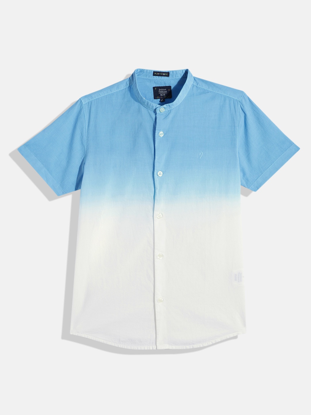 

Indian Terrain Boys Straight Ombre Opaque Tie & Dye Pure Cotton Casual Shirt, Blue