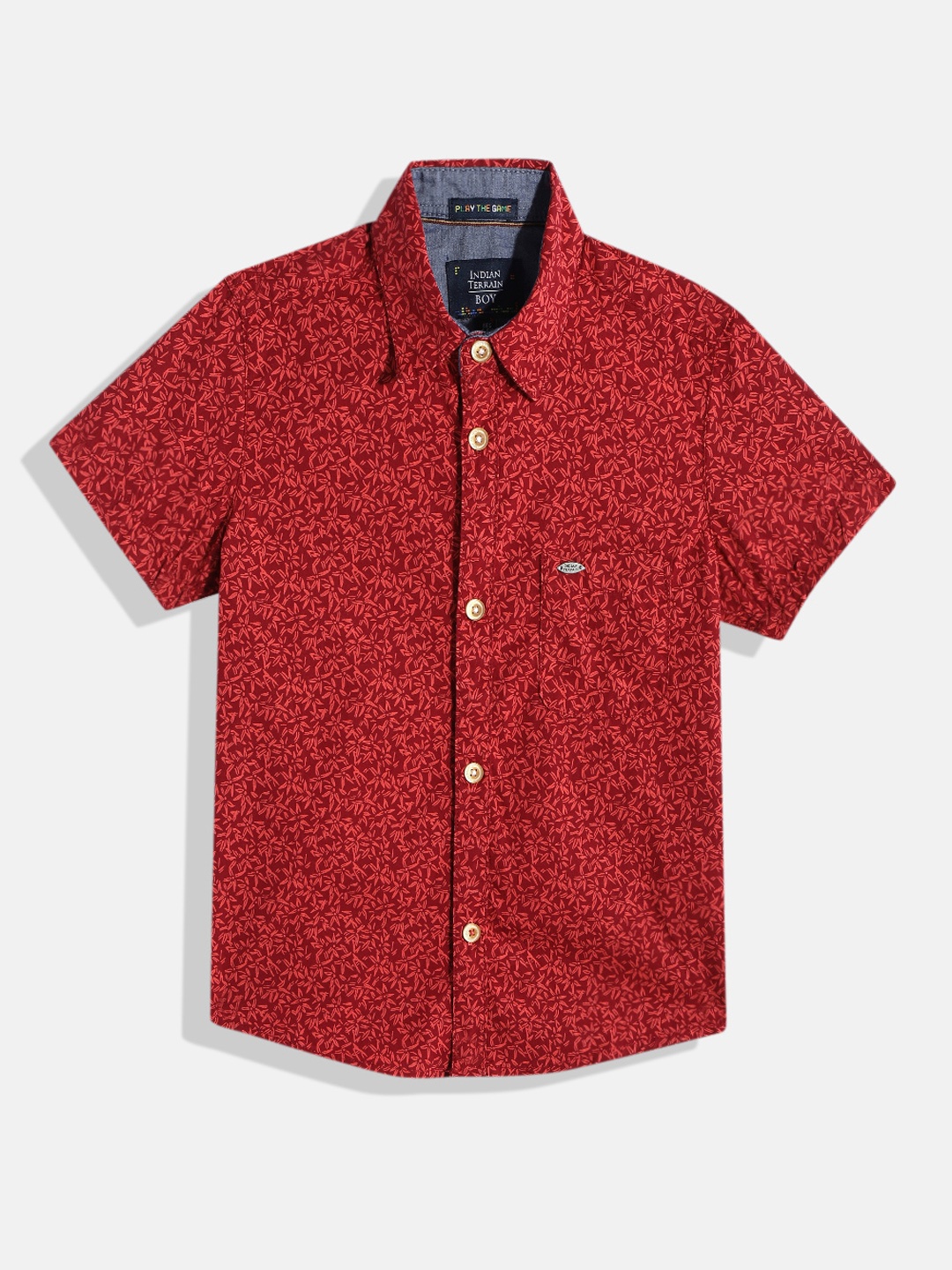 

Indian Terrain Boys Floral Printed Straight Pure Cotton Casual Shirt, Maroon