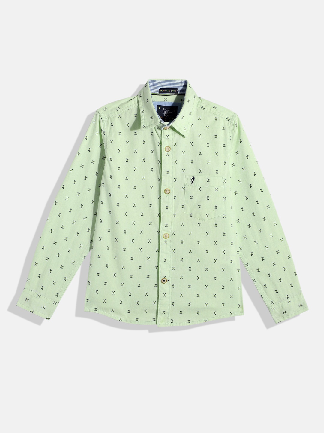 

Indian Terrain Boys Straight Opaque Abstract Printed Pure Cotton Casual Shirt, Green