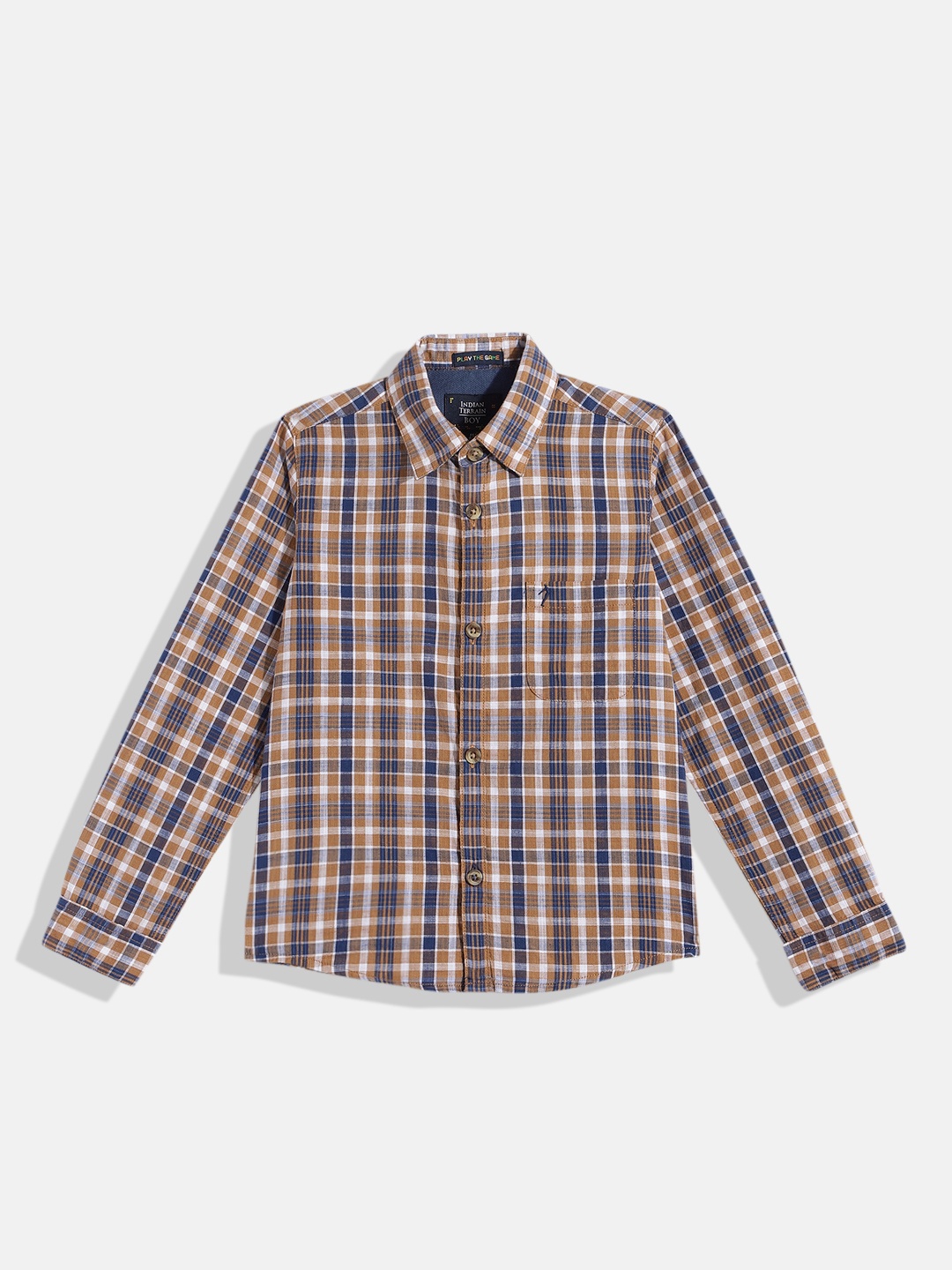 

Indian Terrain Boys Straight Tartan Checked Pure Cotton Casual Shirt, Brown