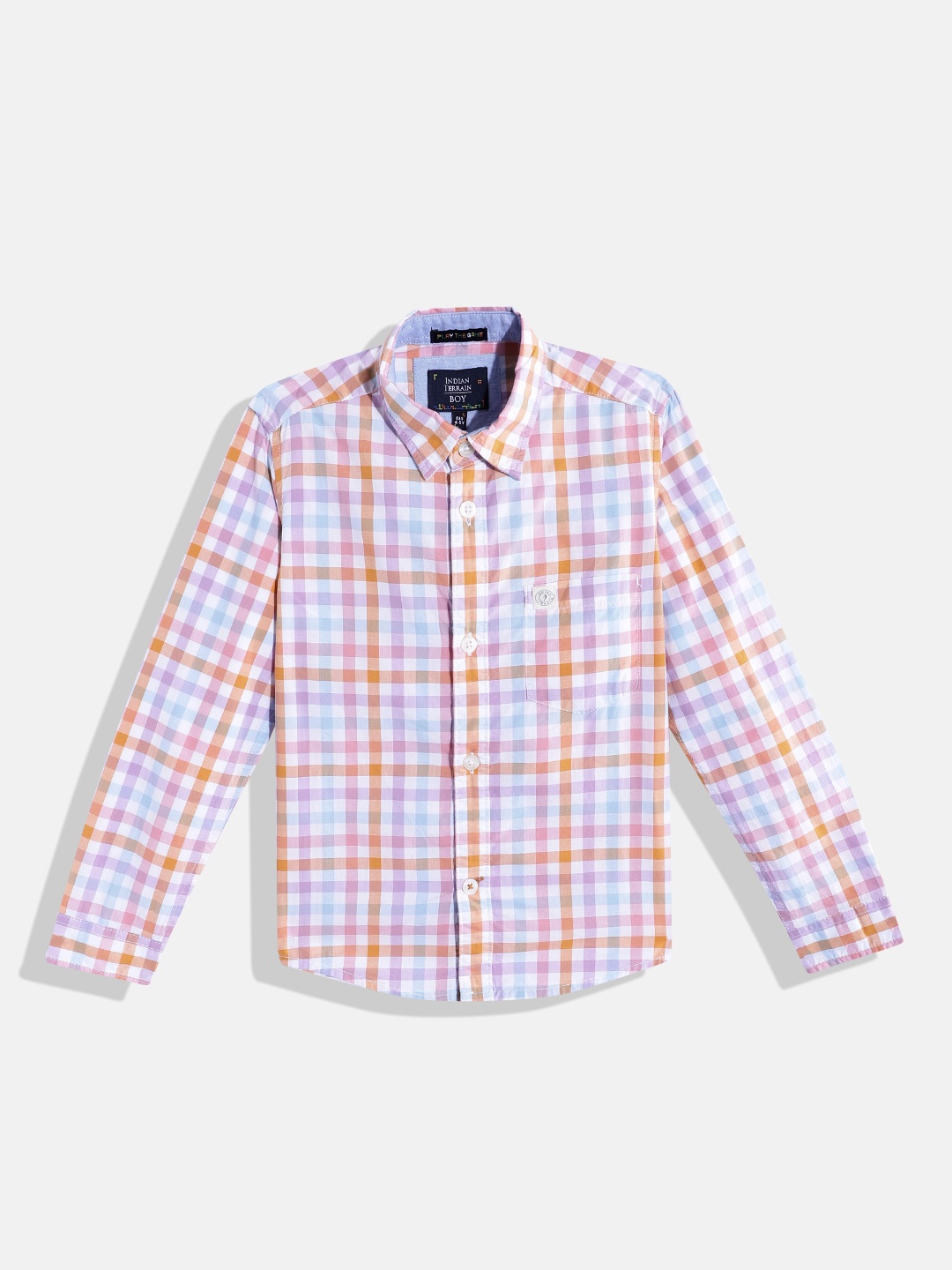

Indian Terrain Gingham Checked Pure Cotton Casual Shirt, White