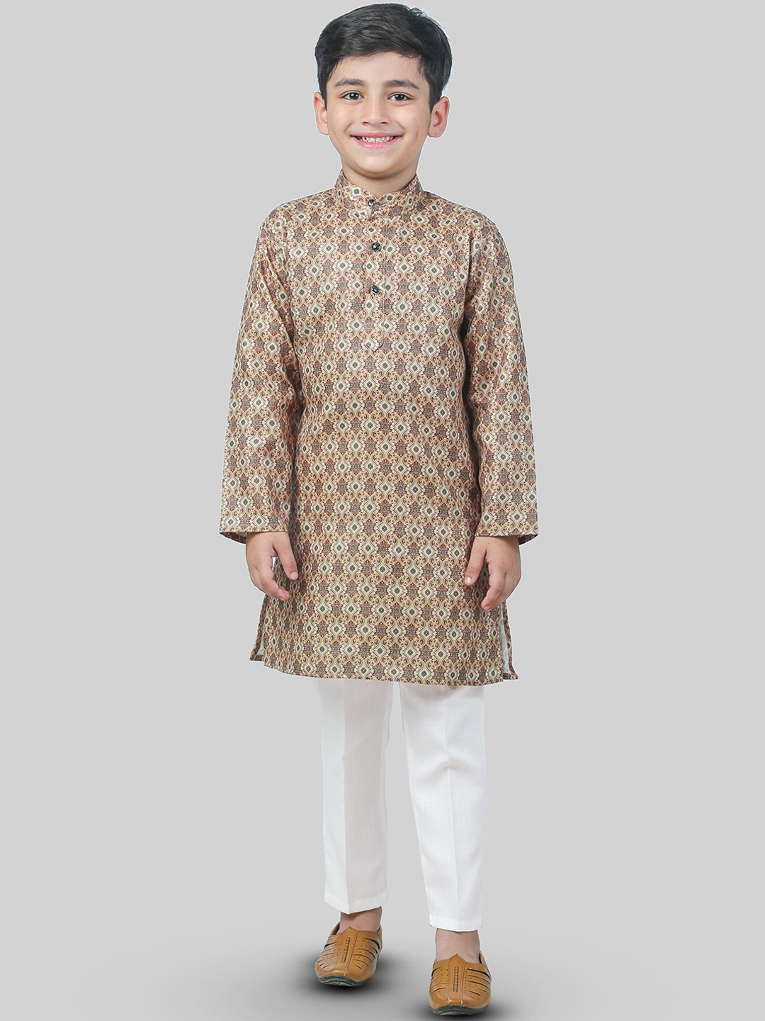 

BAESD Boys Ethnic Motifs Printed Band Collar Kurta with Pyjamas, Mustard