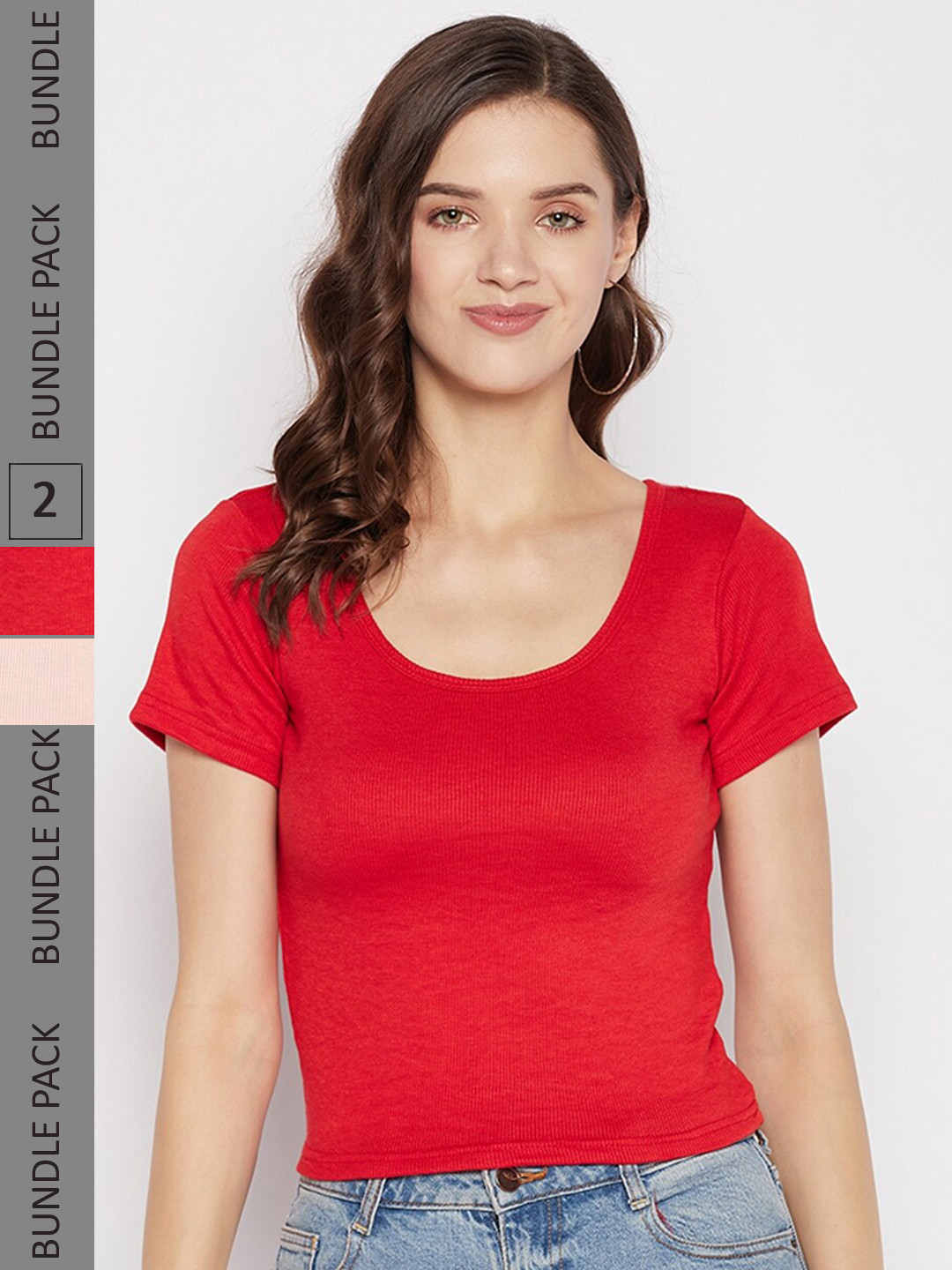 

Clora Creation Pack Of 2 Scoop Neck T-shirts, Peach