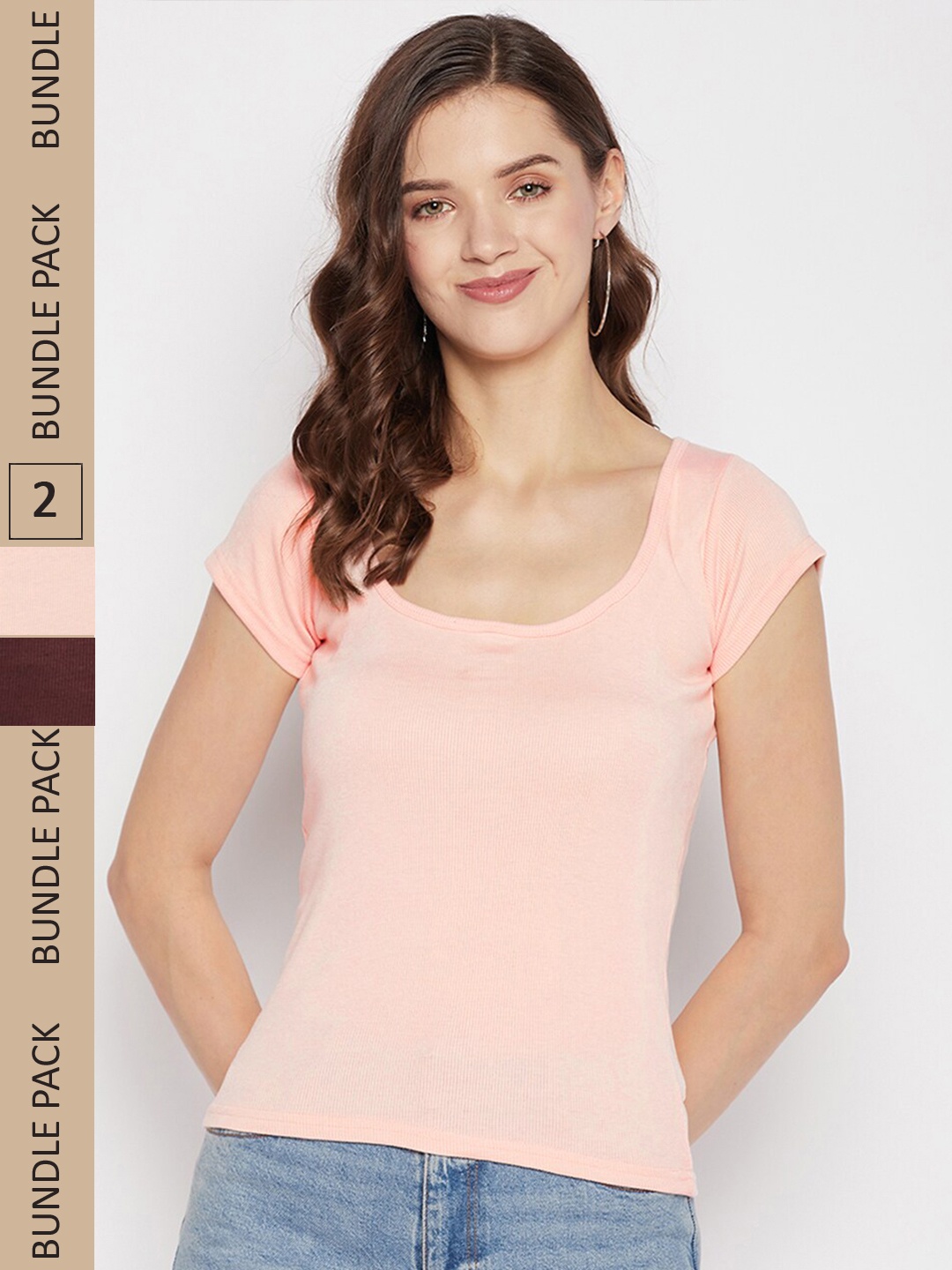 

Clora Creation Pack Of 2 Scoop Neck T-shirts, Peach