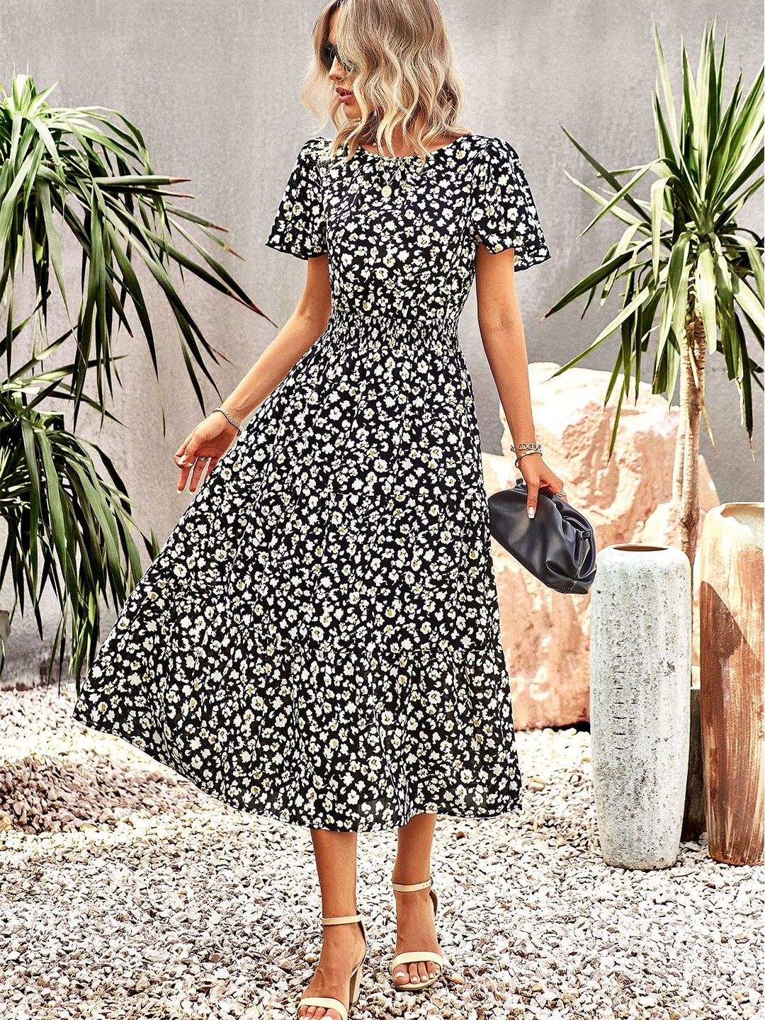

BoStreet Animal Print Fit & Flare Midi Dress, Black