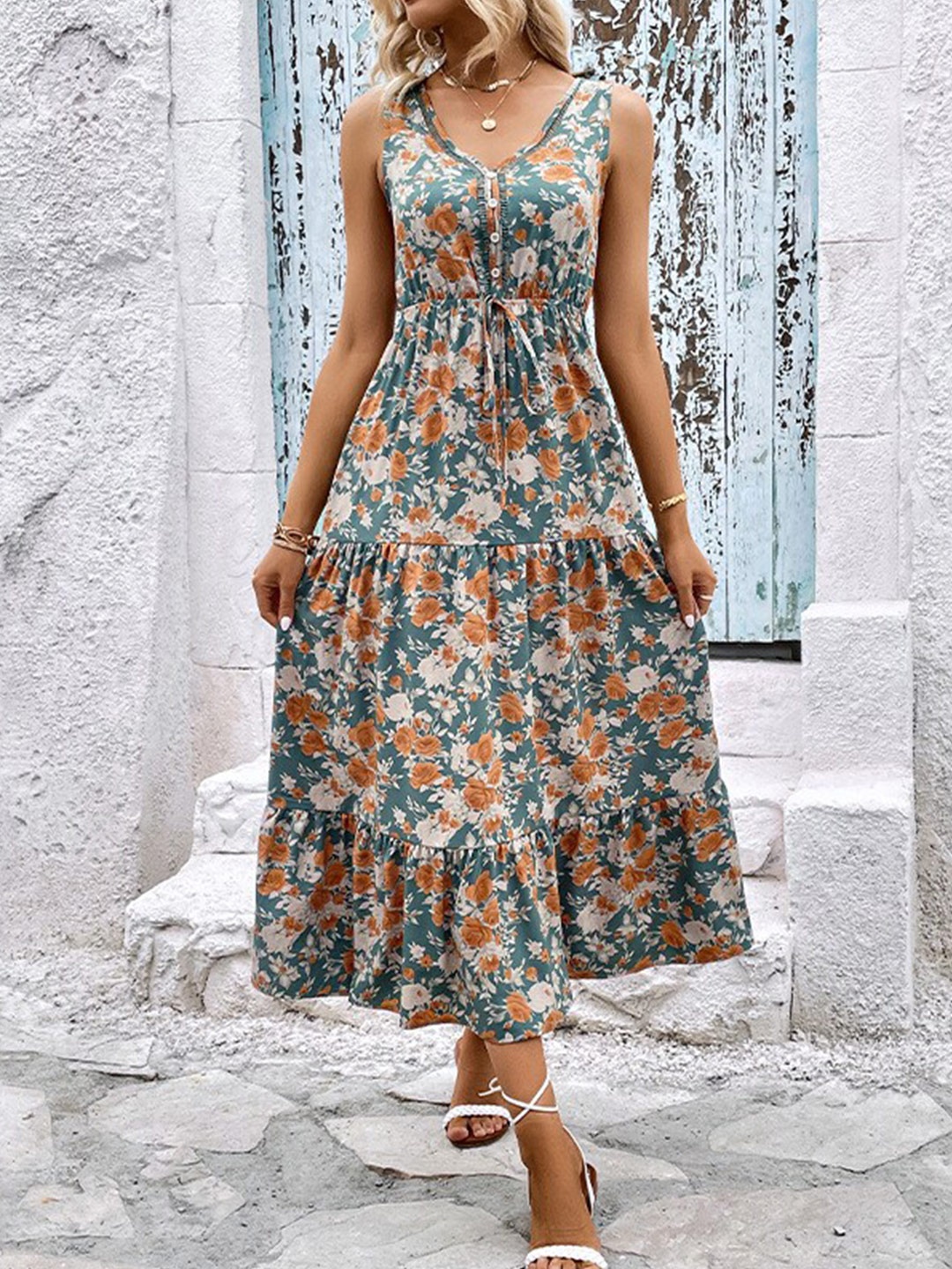 

StyleCast Blue Floral Print Layered Maxi Dress