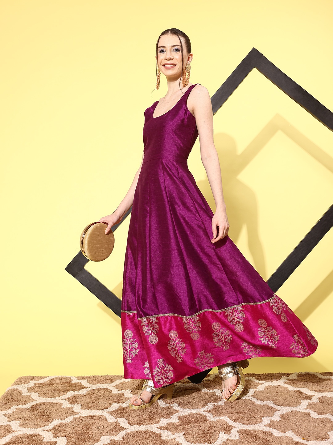 

Ahalyaa Ethnic Motifs Printed Maxi Dress, Purple