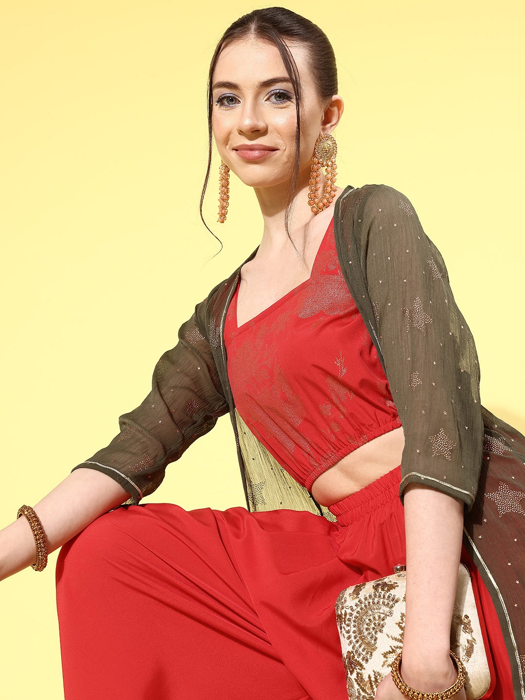 

Ahalyaa Printed Co-Ords With Shrug, Red