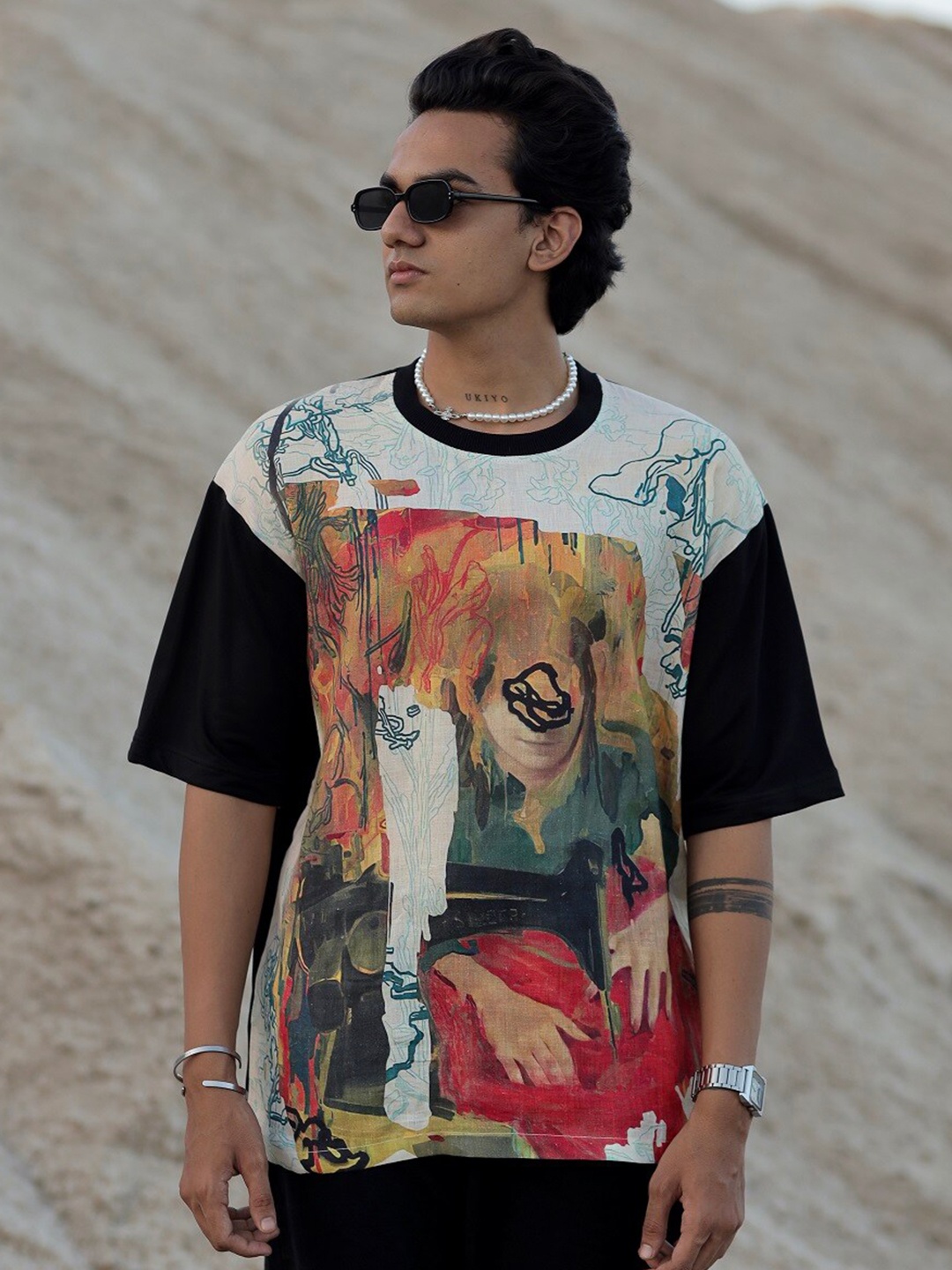 

ADDY'S for men Graphic Printed Oversized T-Shirt, Black