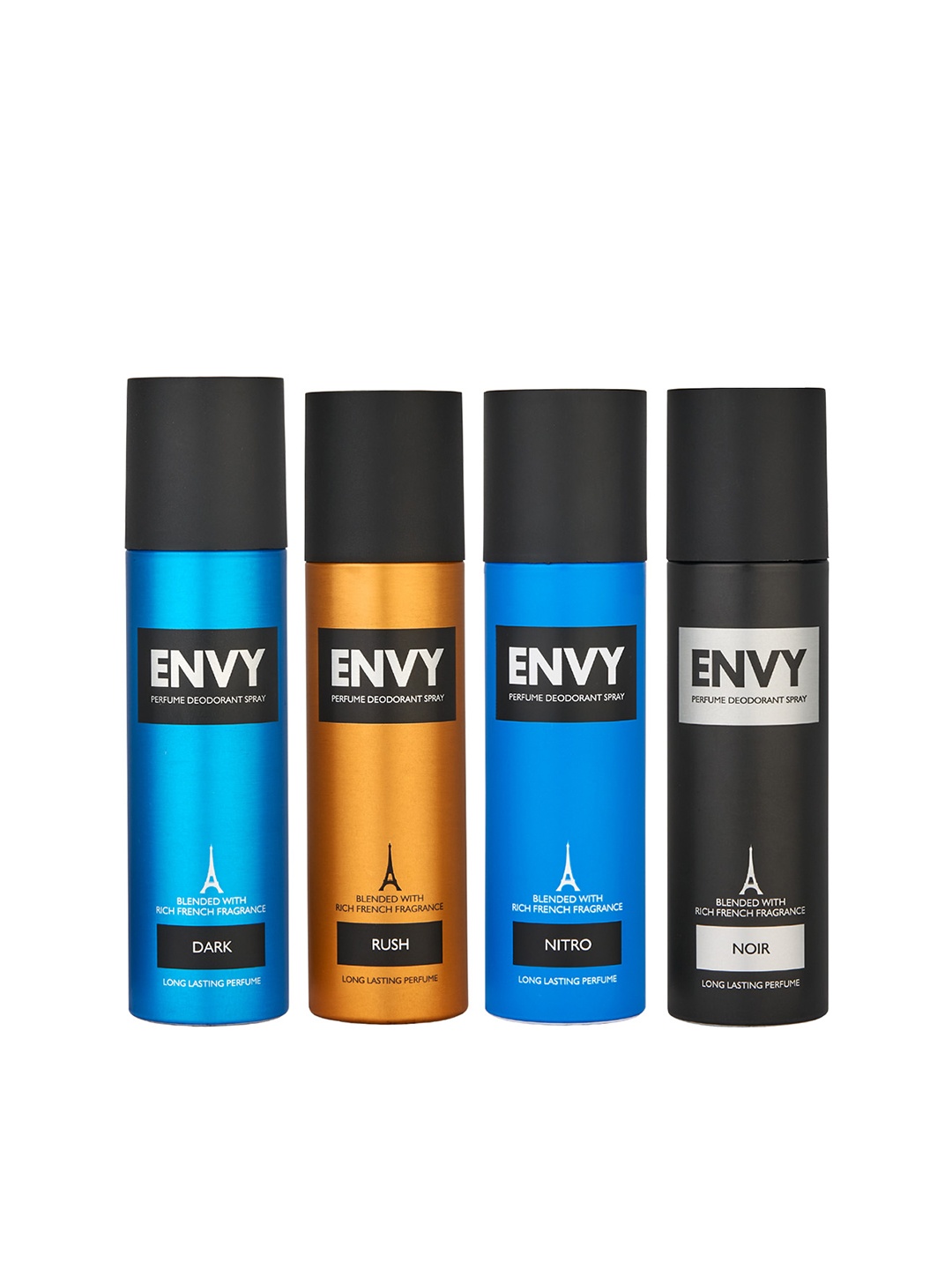 

Envy Men Set of 4 No Gas Deodorant Spray - Dark 115g + Rush 99g + Nitro 99g + Noir 99g, Blue