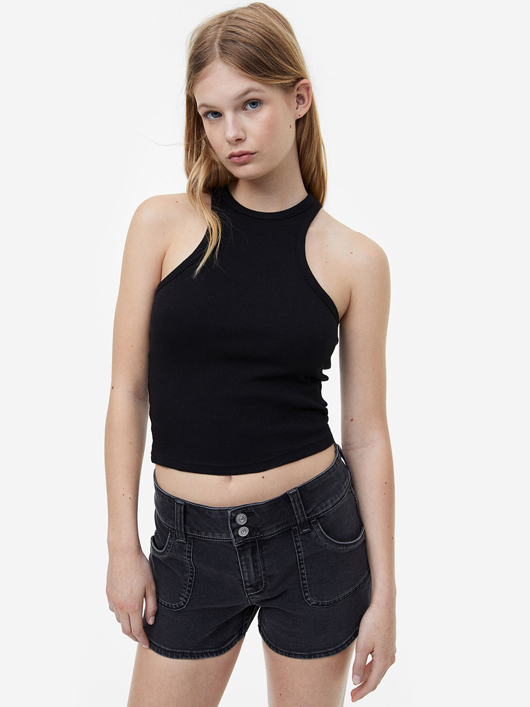 

H&M Women Regular Denim Shorts, Grey