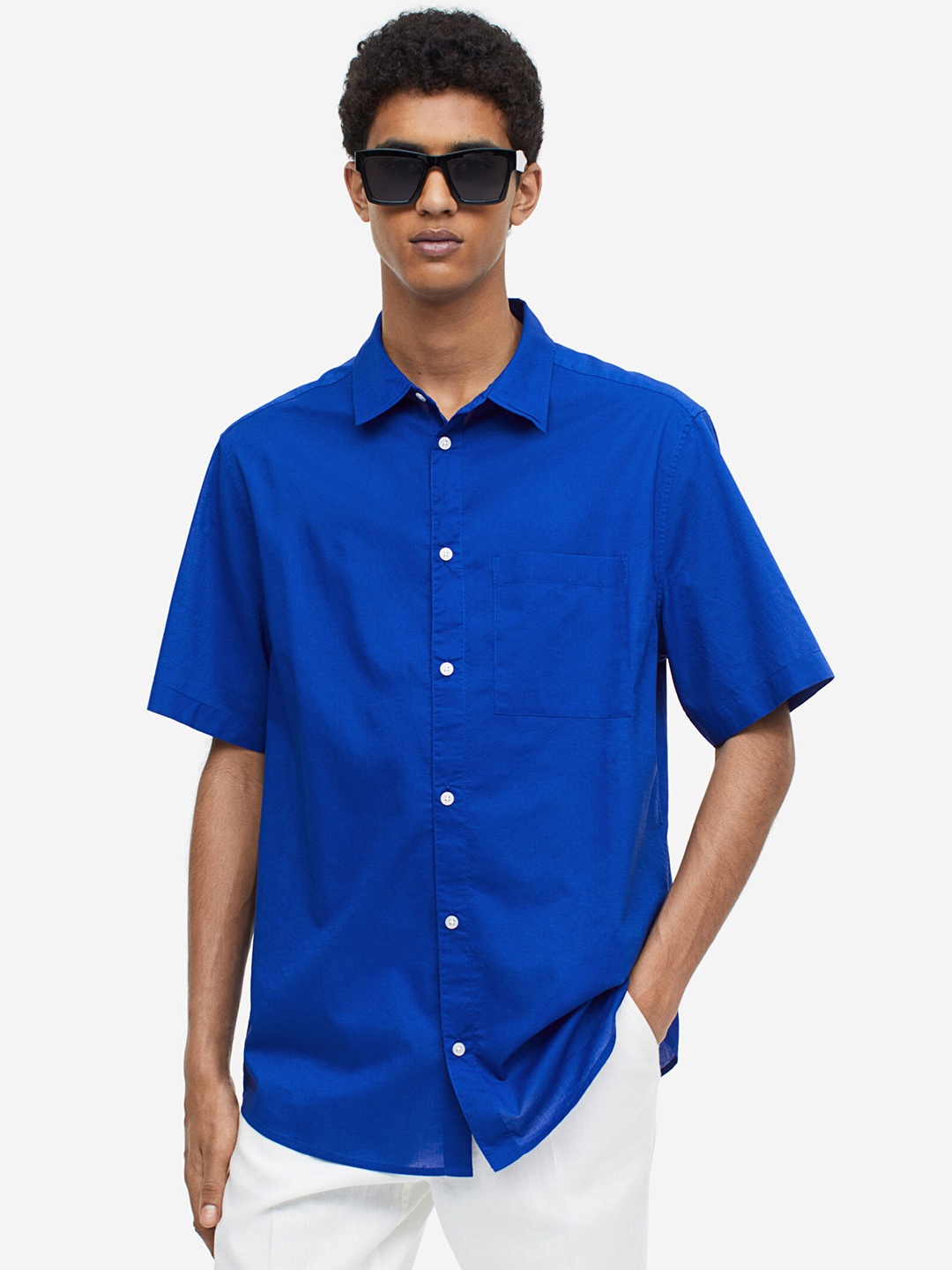 

H&M Men Regular Fit Cotton Shirt, Blue