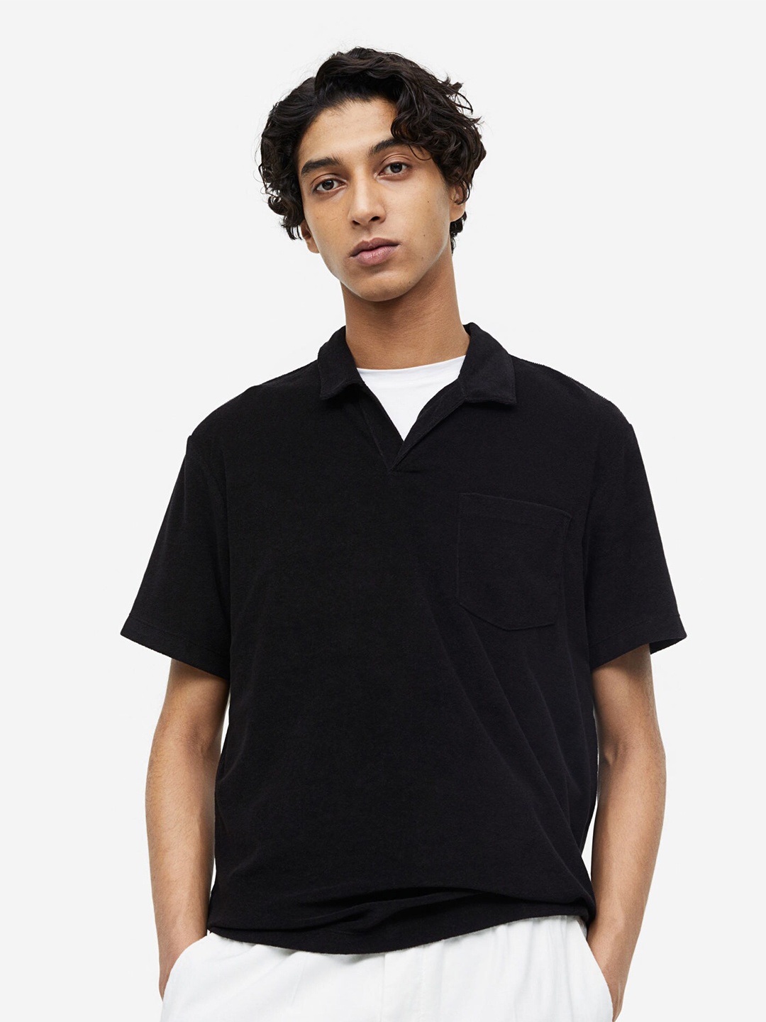 

H&M Regular Fit Terry Polo Shirt, Black