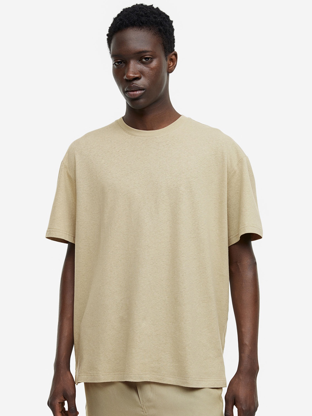 

H&M Relaxed-Fit Linen-Blend T-shirt, Green
