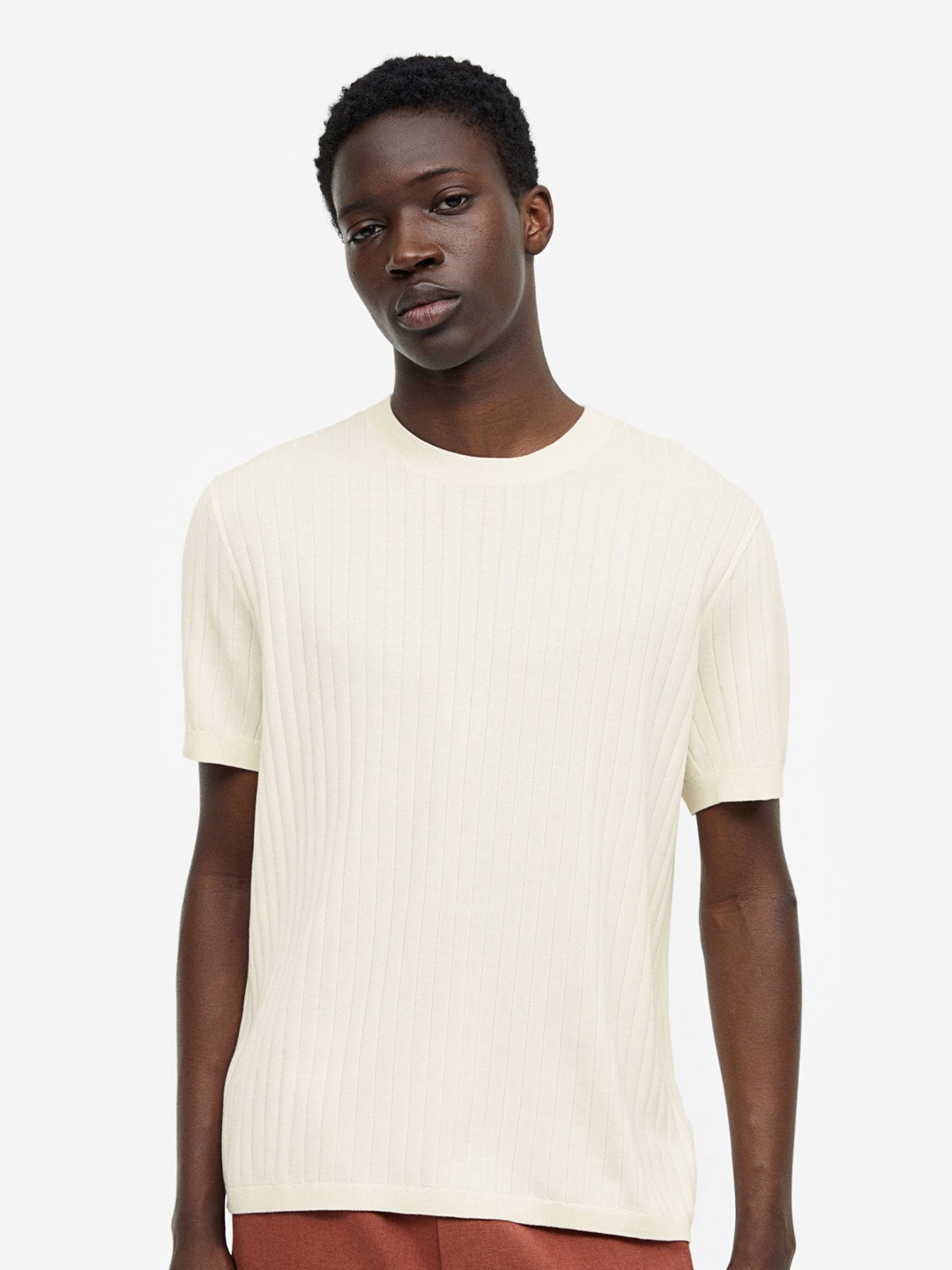 

H&M Regular Fit Rib-Knit T-shirt, White