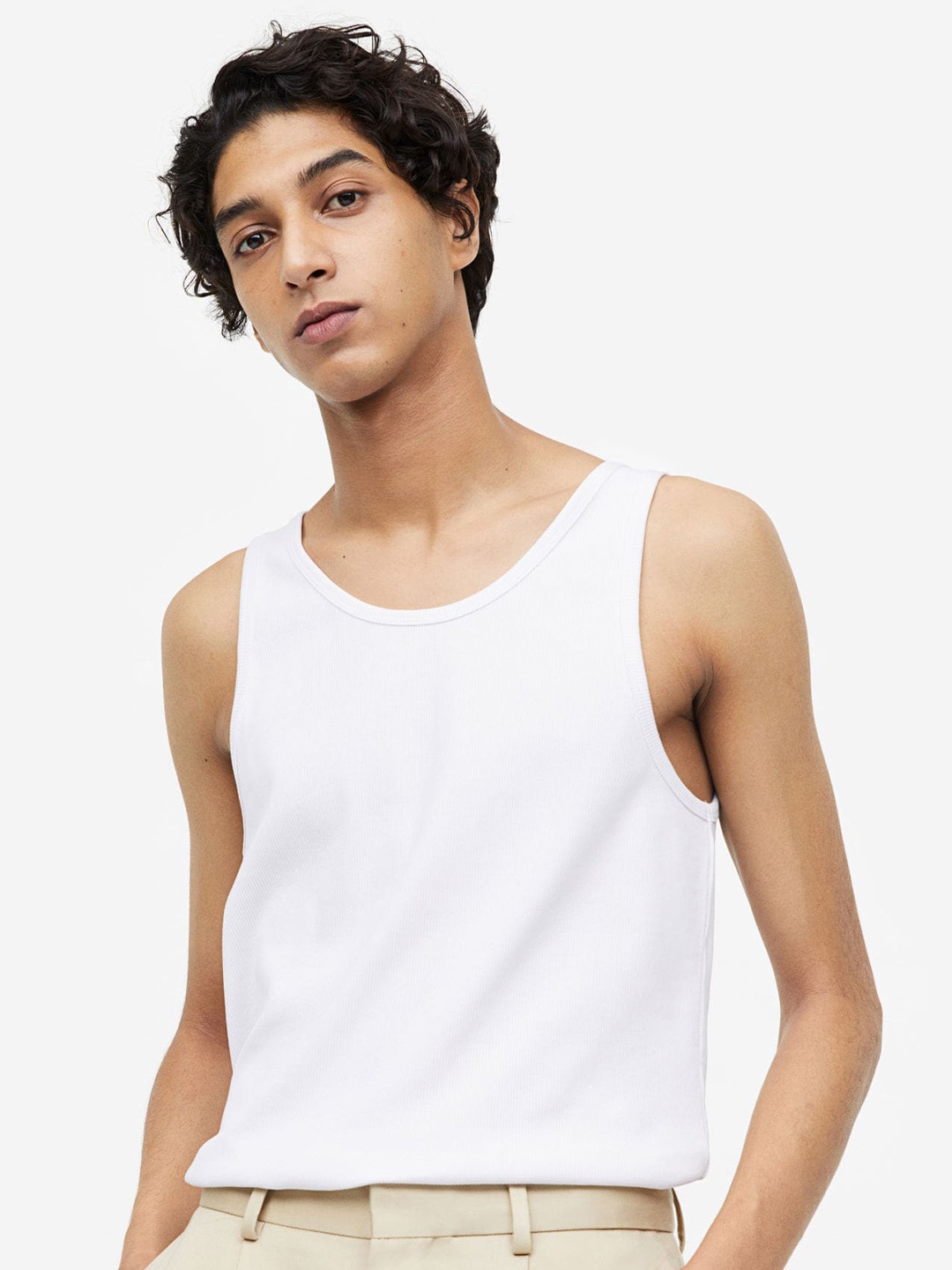 

H&M Slim Fit Ribbed Vest Top, White