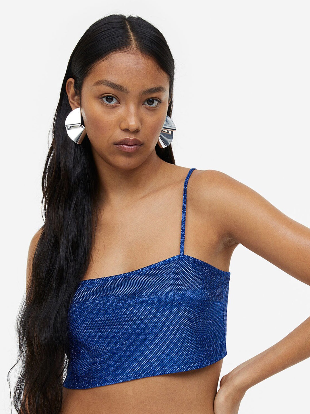 

H&M Glittery Tie-Detail Bralette Top, Blue