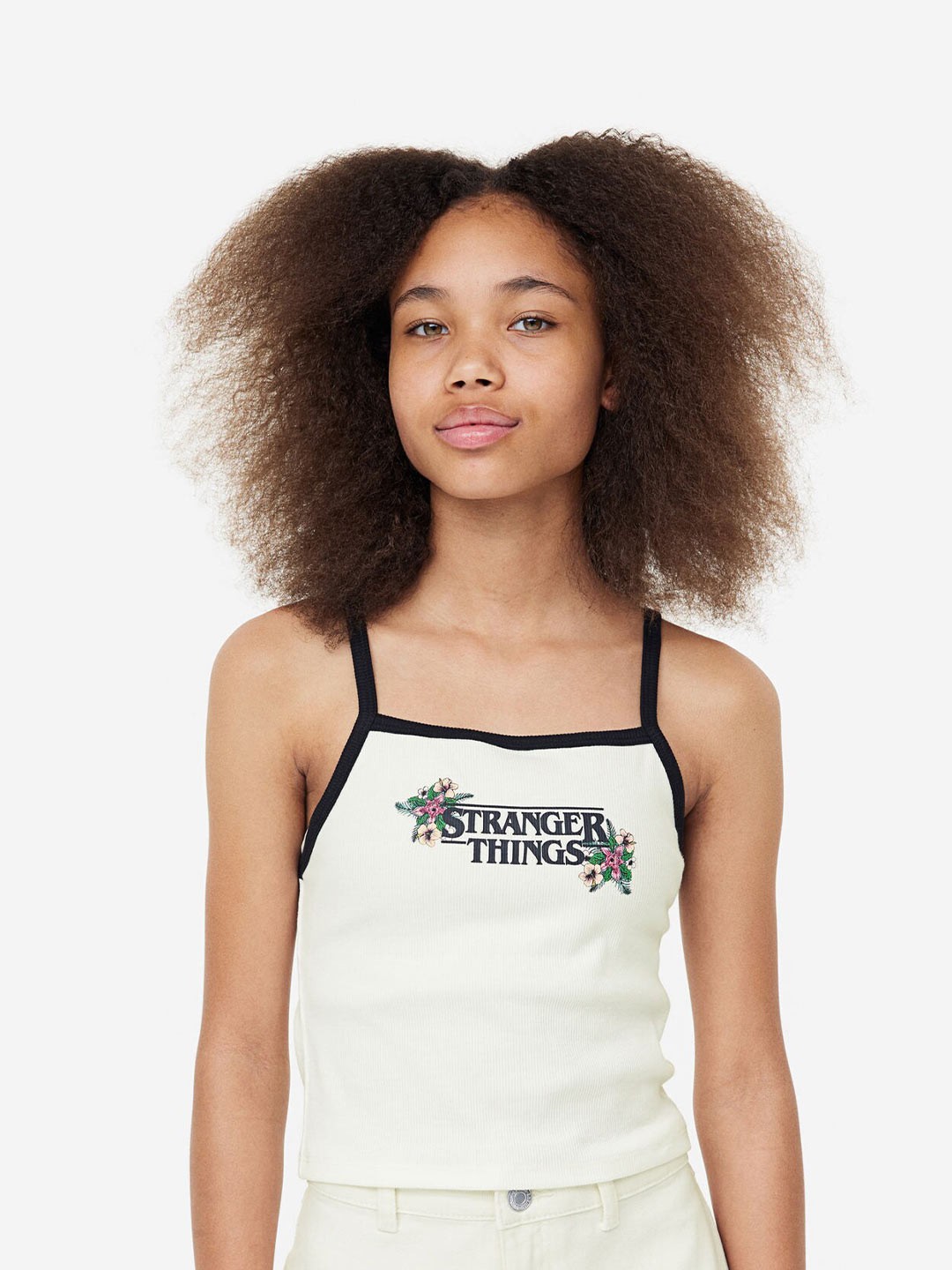 

H&M Girls Printed Strappy Top, White
