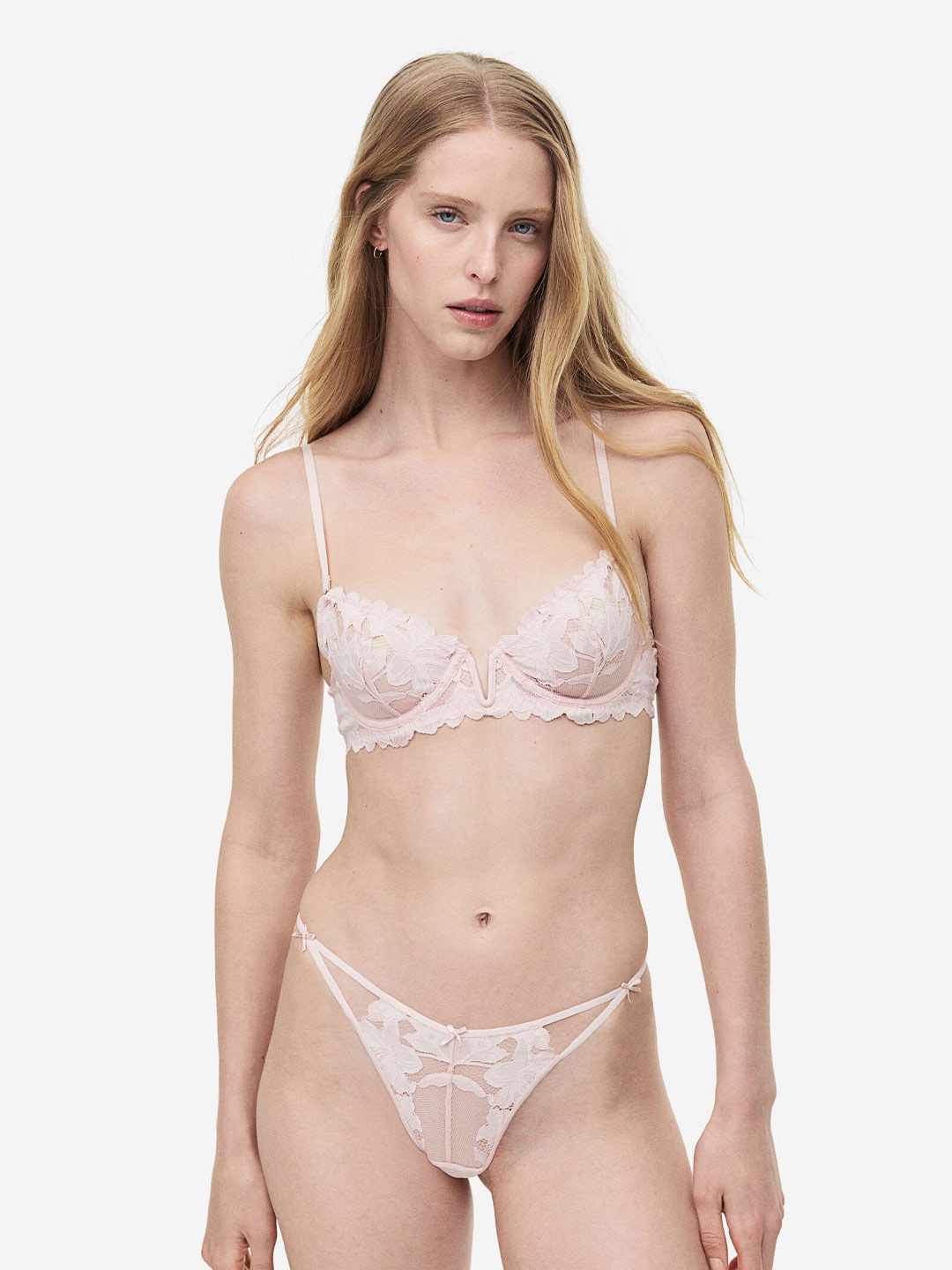 

H&M Non-Padded Underwired Lace Bra, Pink