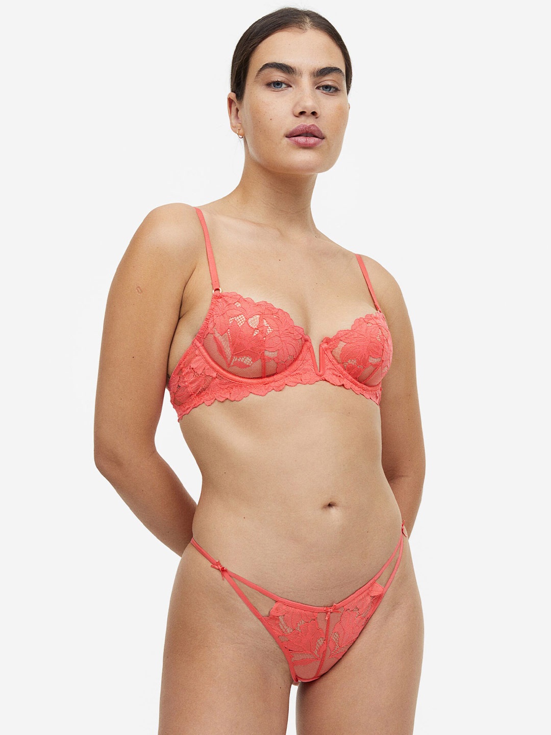 

H&M Non-Padded Underwired Lace Bra, Pink