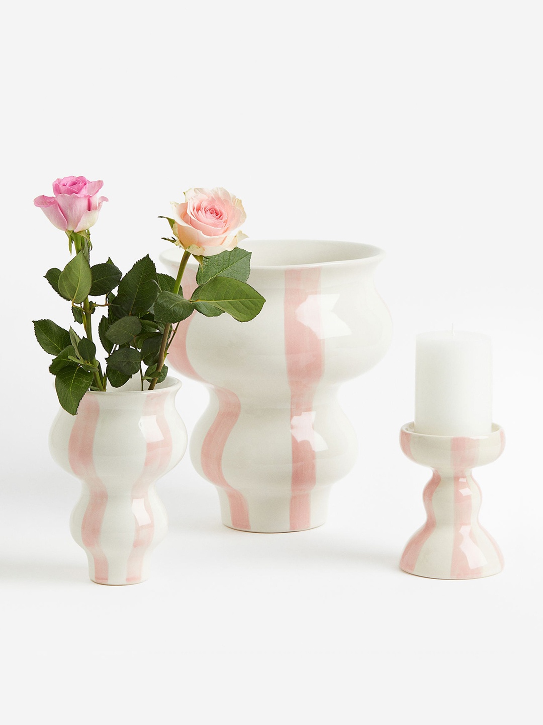 

H&M Pink & White Stoneware Candle Holder