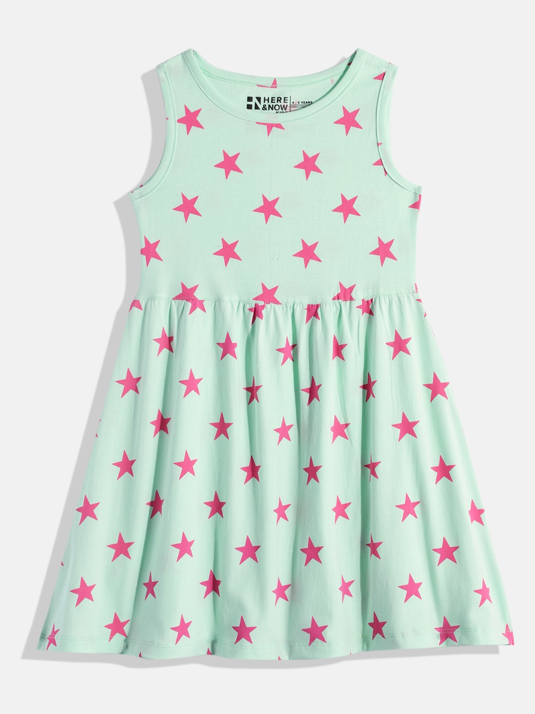

HERE&NOW Girls Star Print Fit & Flare Dress, Sea green