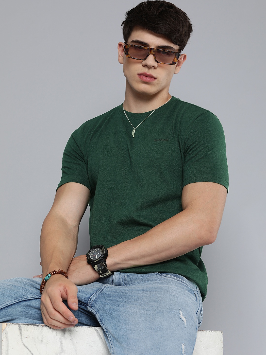 

R Code by The Roadster Life Co Round Neck Short Sleeves Regular T-shirt, Green