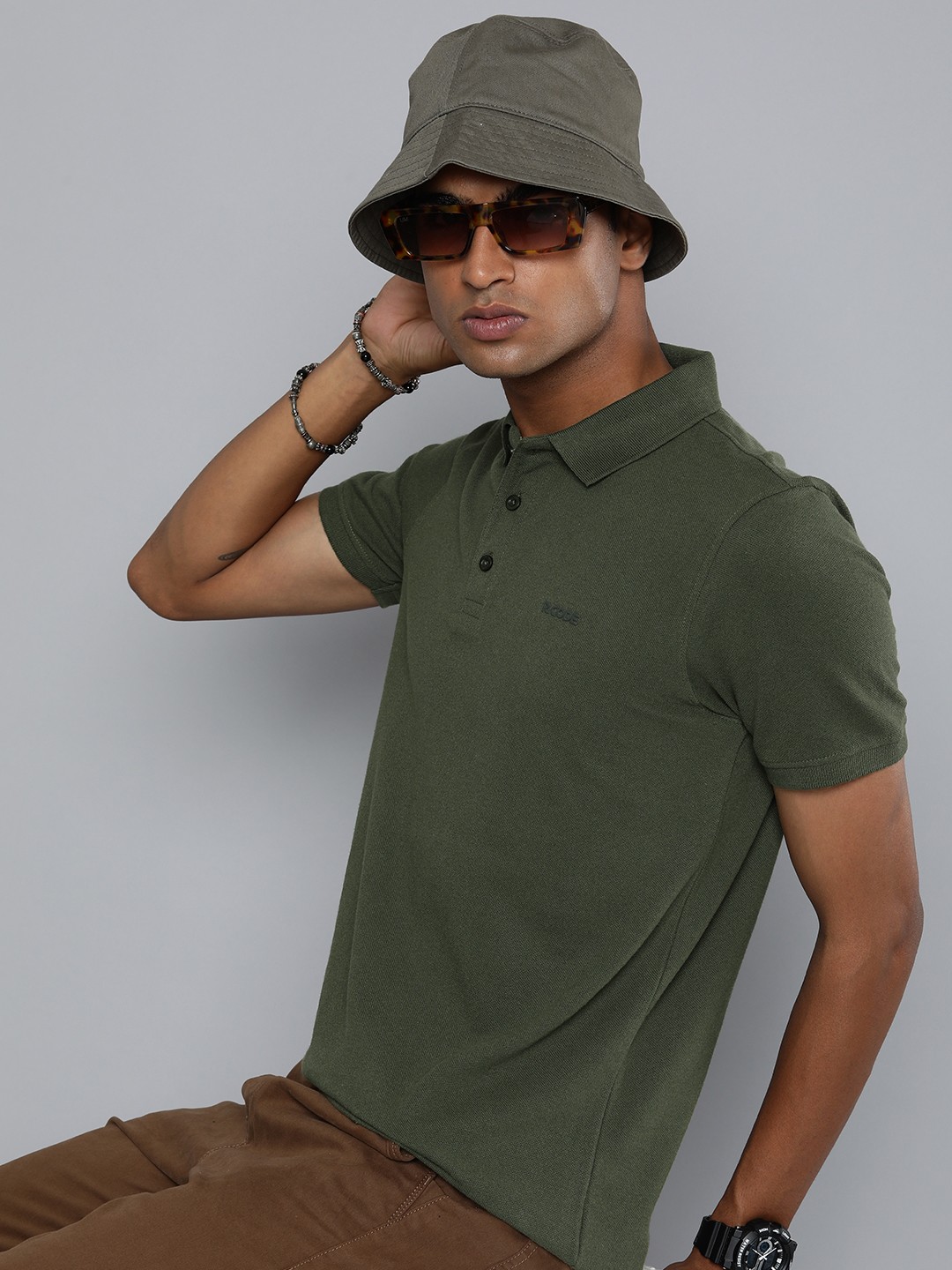 

R Code by The Roadster Life Co Men Polo Collar T-shirt, Olive